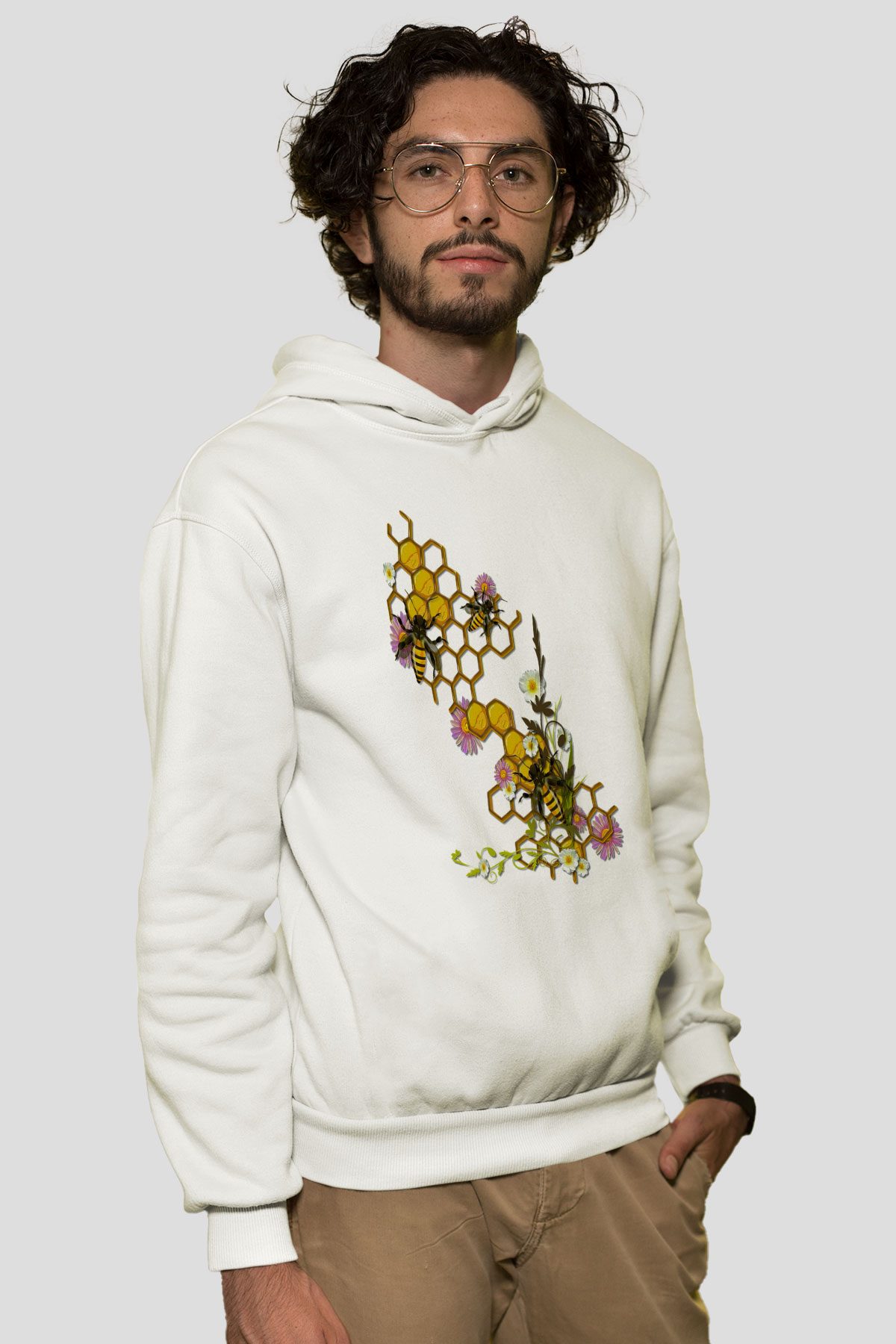 Arıcı Beyaz Unisex Hoodie