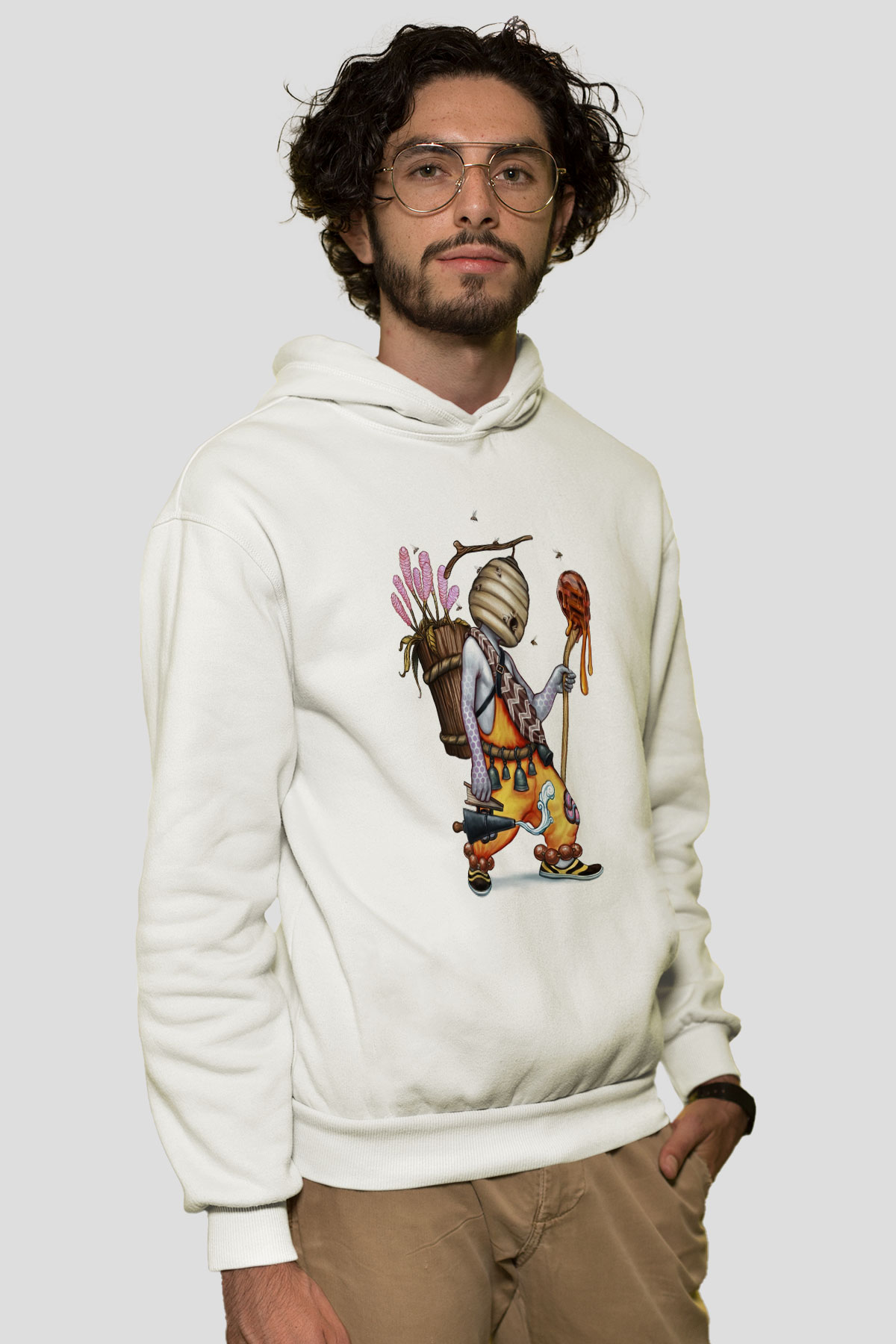 Arıcı Beyaz Unisex Hoodie