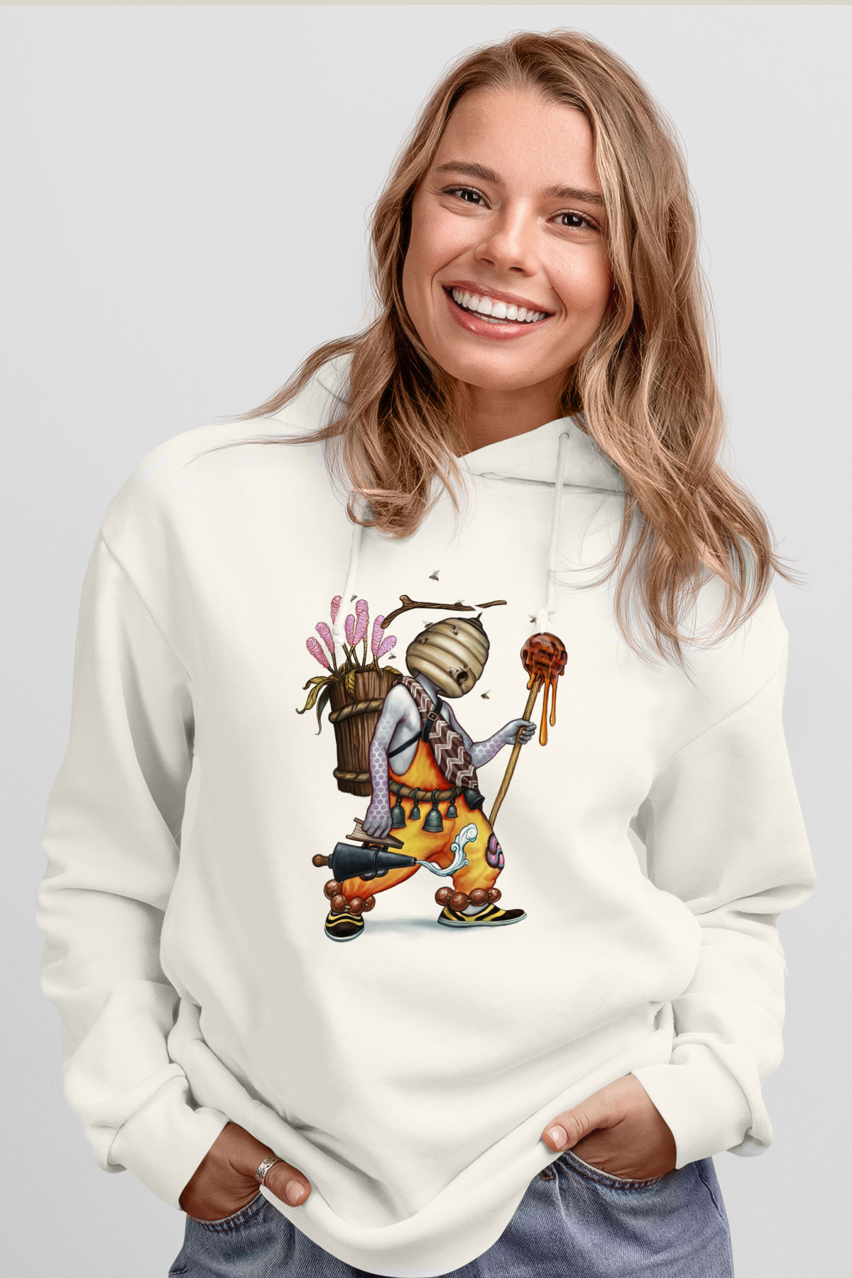 Arıcı Beyaz Unisex Hoodie