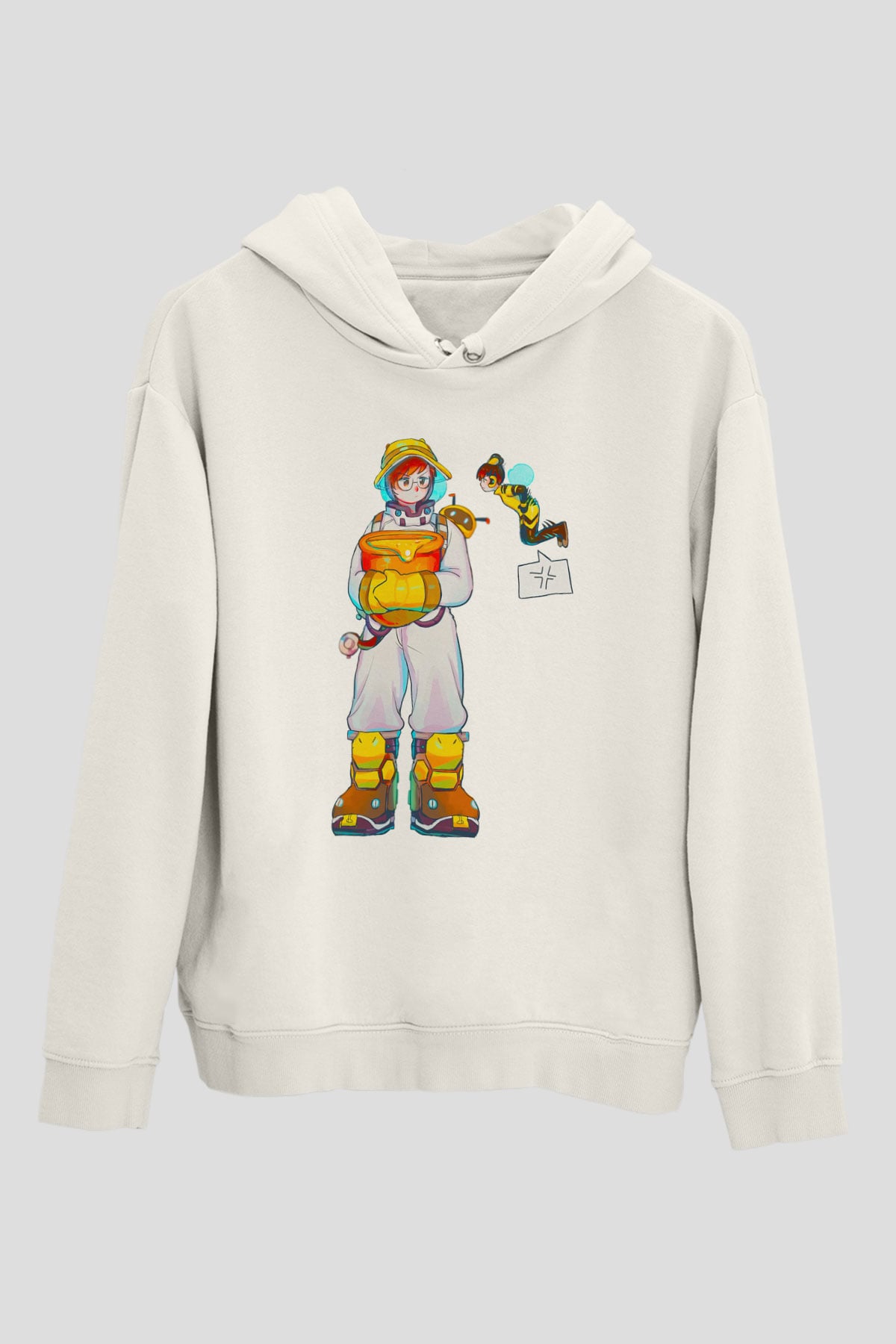Arıcı Beyaz Unisex Kapüşonlu Sweatshirt