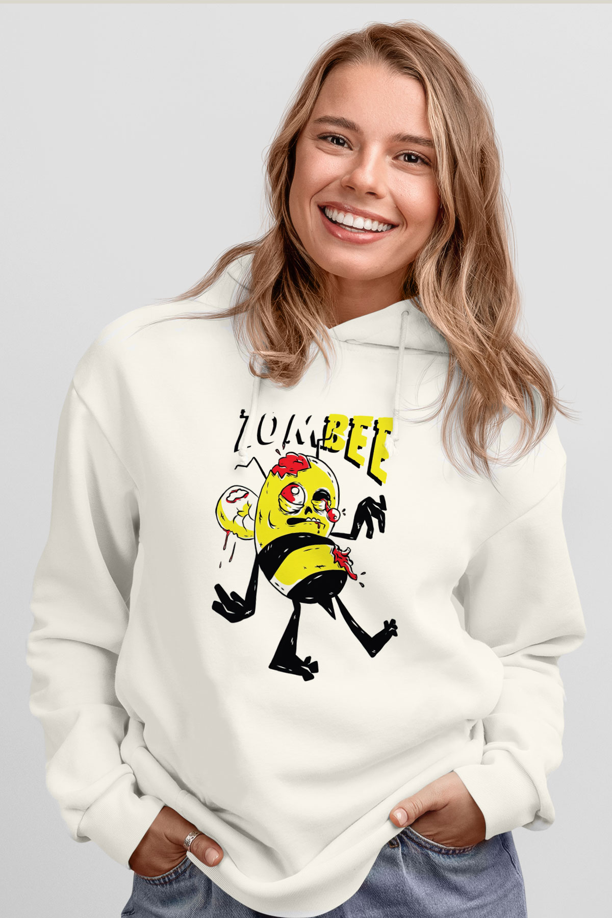 Arıcı Beyaz Unisex Kapüşonlu Sweatshirt