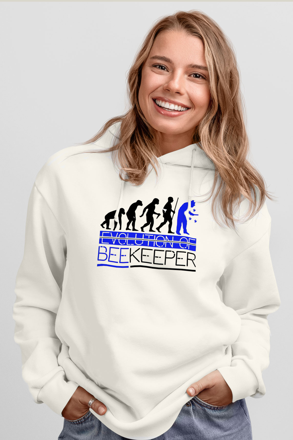 Arıcı Beyaz Unisex Kapüşonlu Sweatshirt