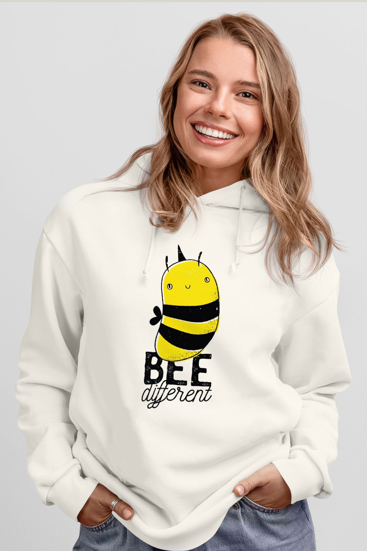 Arıcı Beyaz Unisex Kapüşonlu Sweatshirt