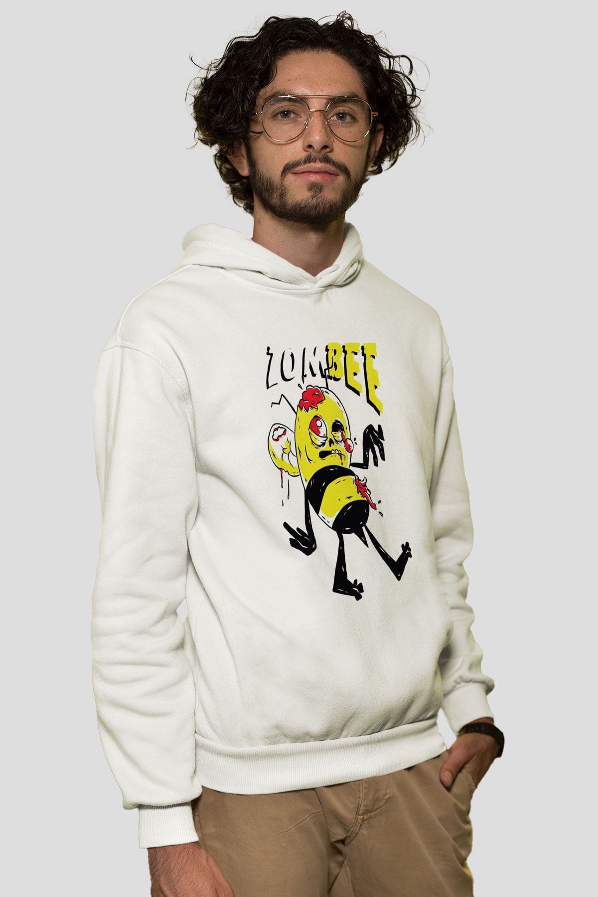 Arıcı Beyaz Unisex Kapüşonlu Sweatshirt