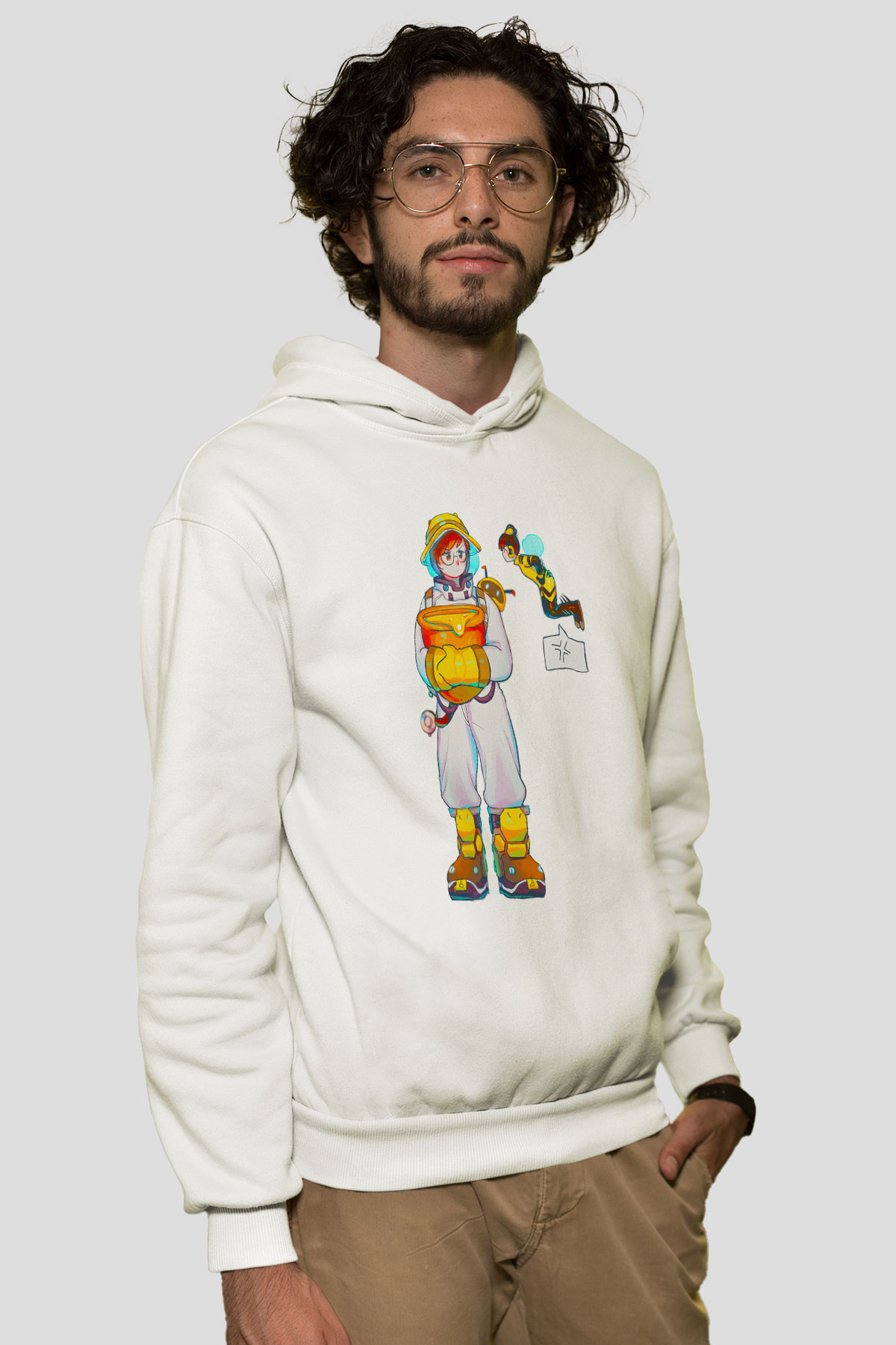 Arıcı Beyaz Unisex Kapüşonlu Sweatshirt