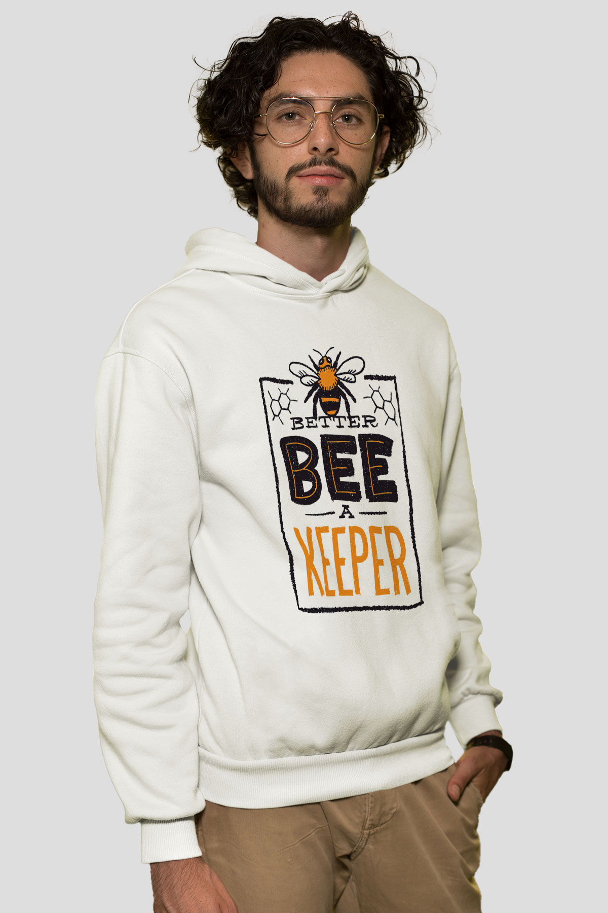 Arıcı Beyaz Unisex Kapüşonlu Sweatshirt