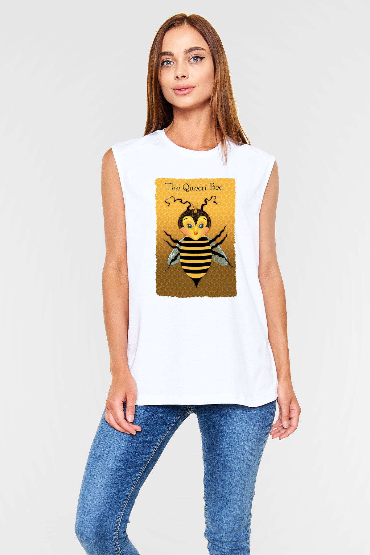 Arıcı Beyaz Unisex Kolsuz Tişört