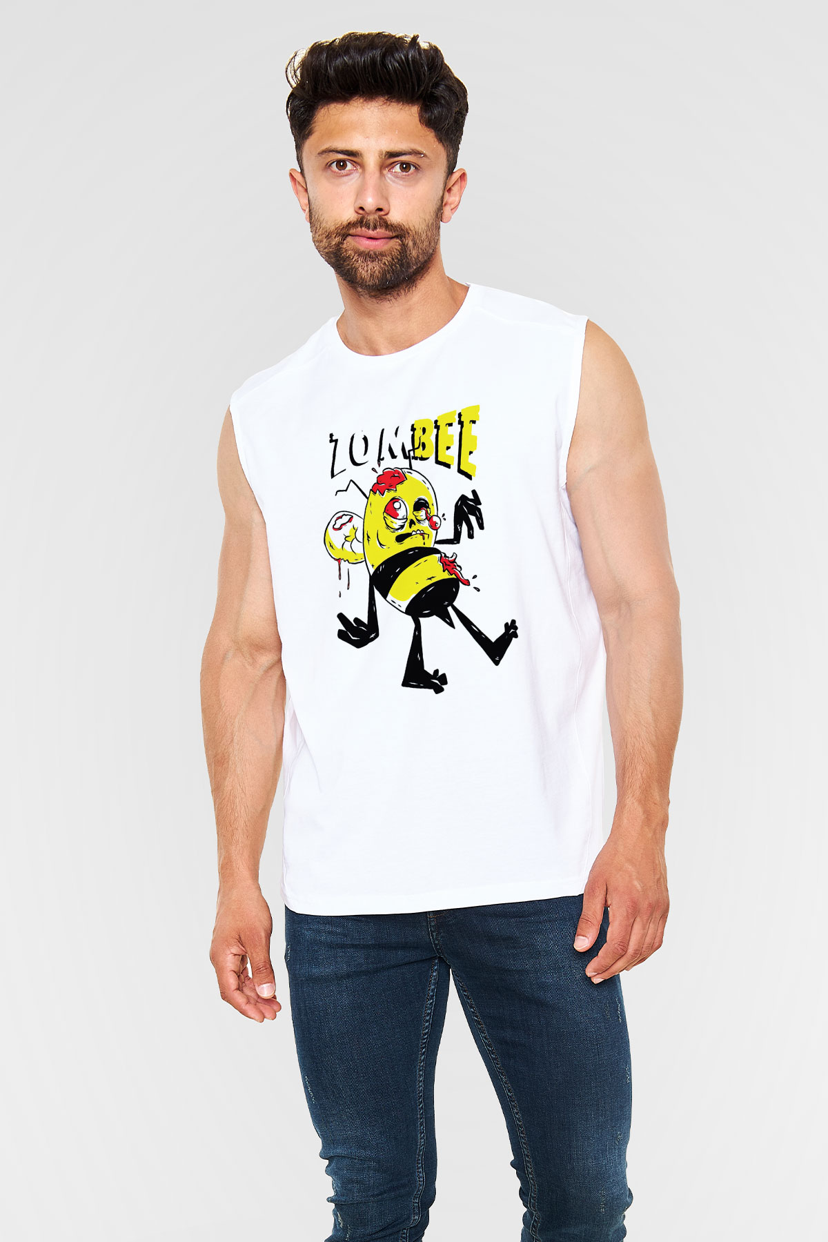Arıcı Beyaz Unisex Kolsuz Tişört