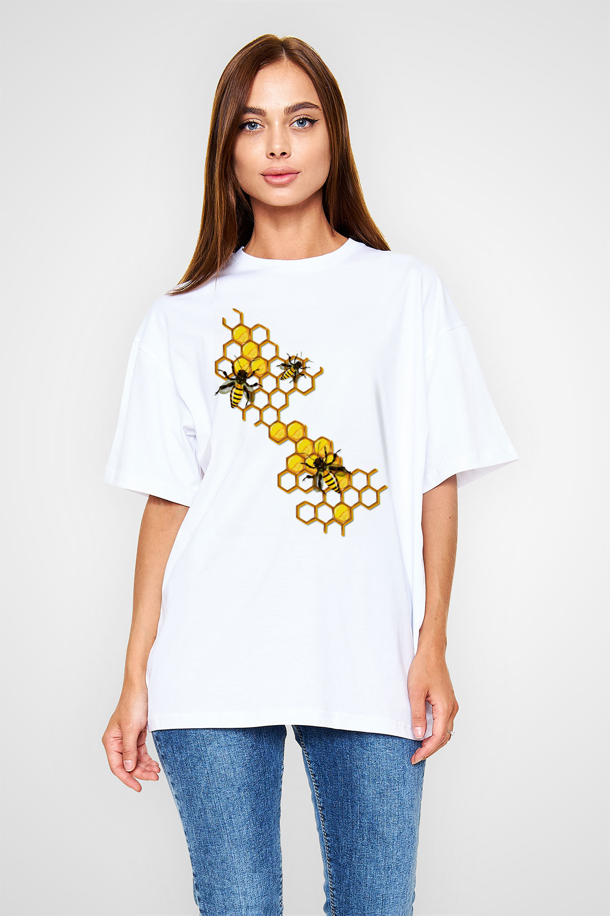 Arıcı Beyaz Oversize Tişört Oversize T-shirt - TişörtFabrikası