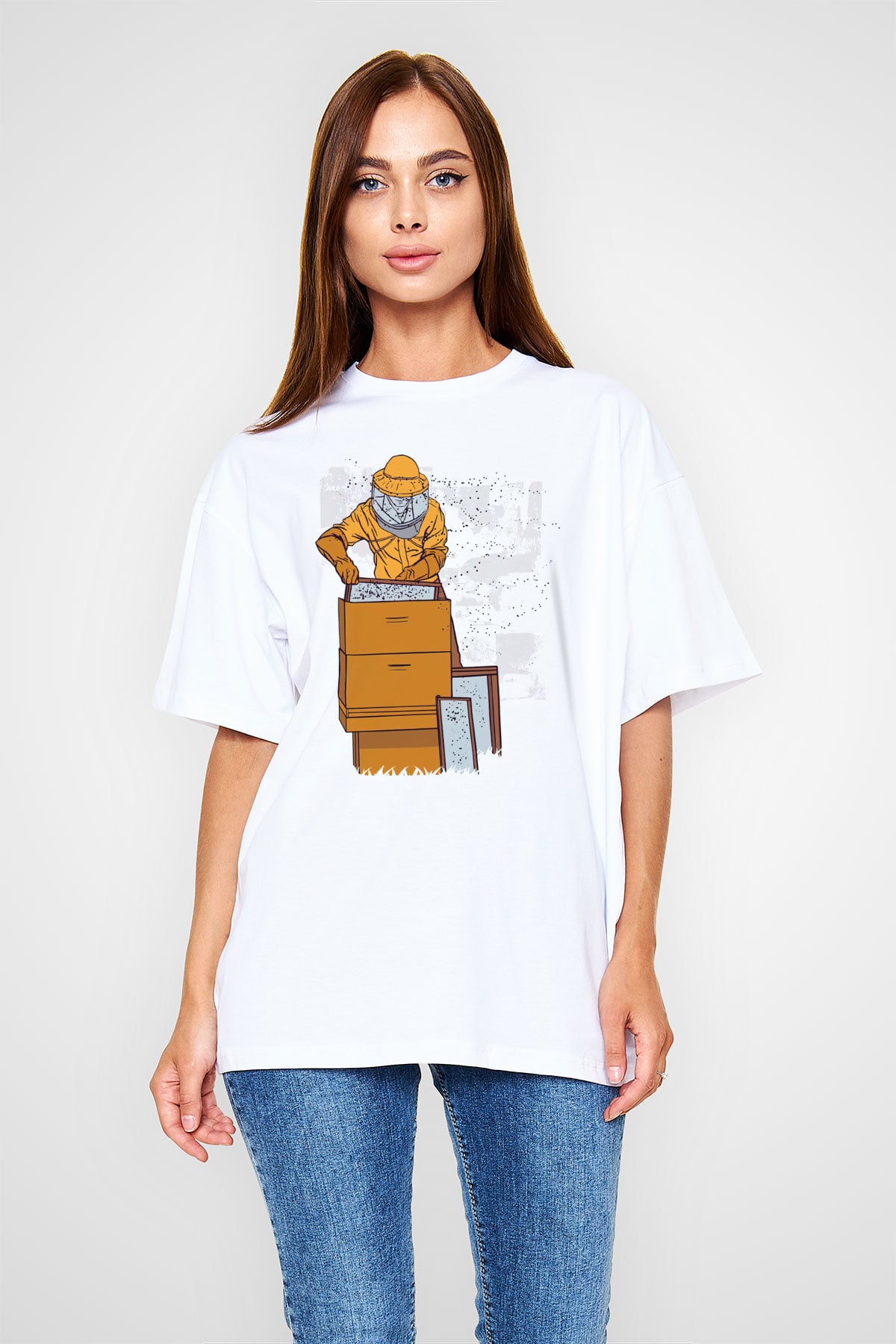 Arıcı Beyaz Oversize Tişört Oversize T-shirt - TişörtFabrikası