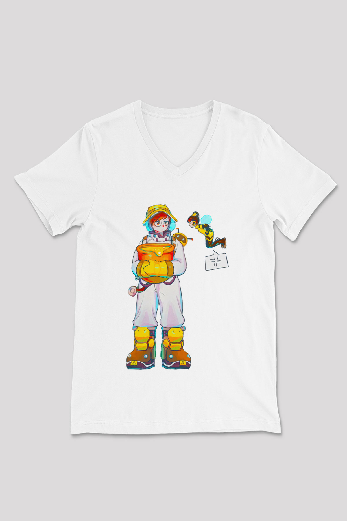 Arıcı Beyaz Unisex V Yaka Tişört