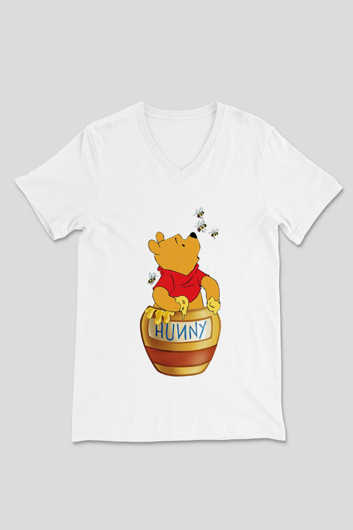 Arıcı Beyaz Unisex V Yaka Tişört T-Shirt