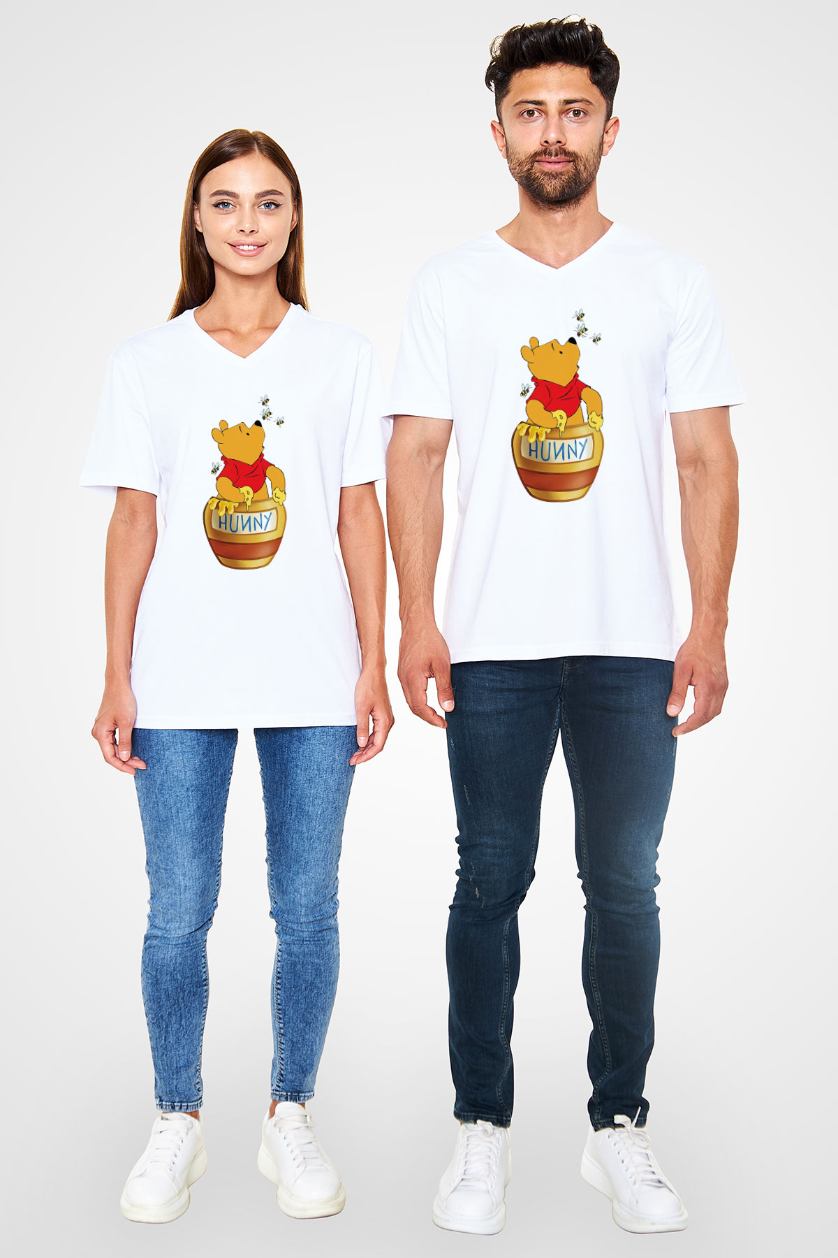 Arıcı Beyaz Unisex V Yaka Tişört T-Shirt