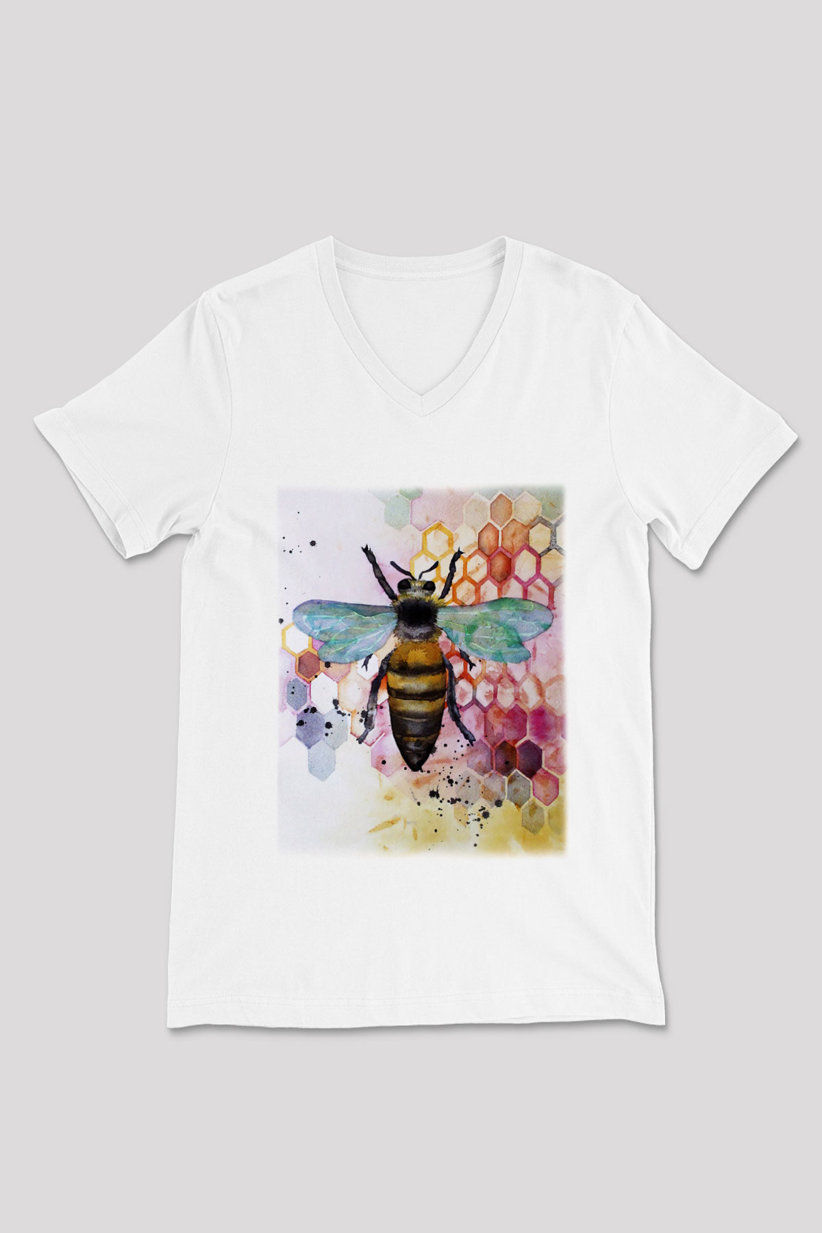 Arıcı Beyaz Unisex V Yaka Tişört T-Shirt