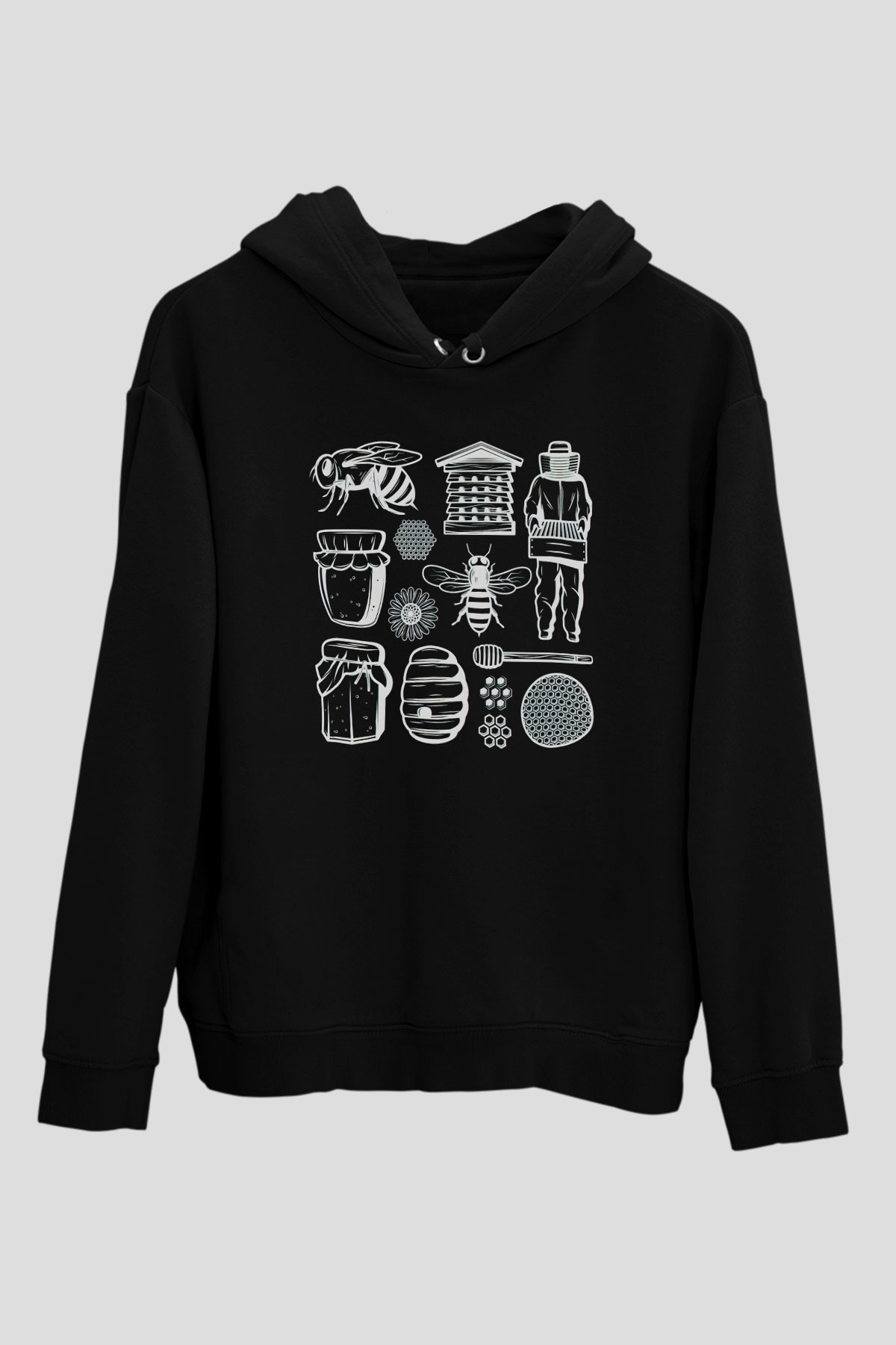 Arıcı Siyah Unisex Kapşonlu Sweatshirt