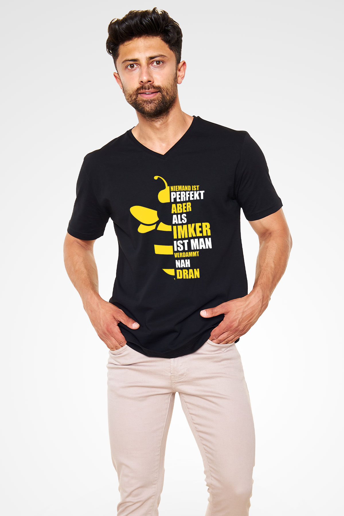 Arıcı Siyah Unisex V Yaka Tişört