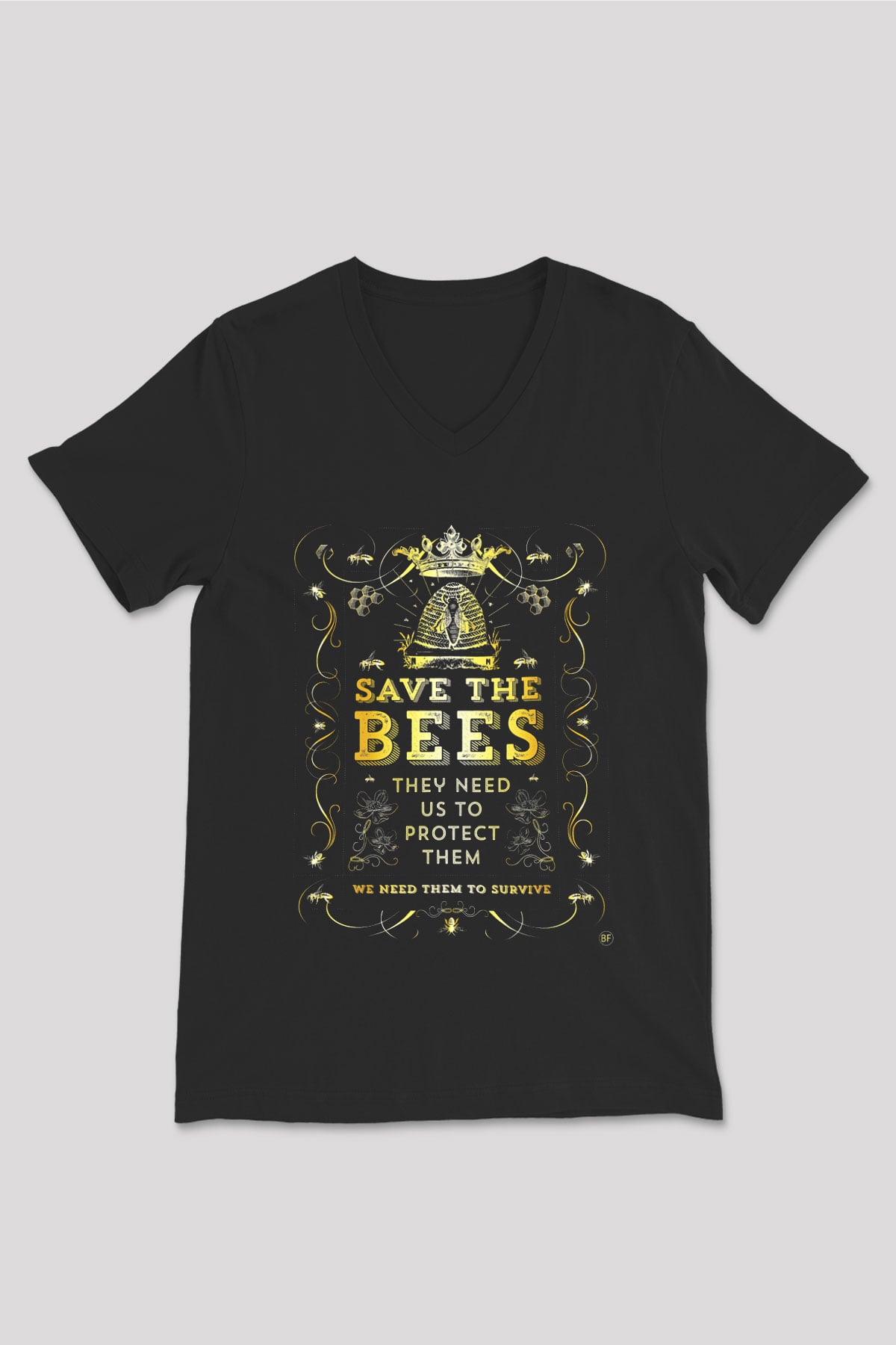 Arıcı Siyah Unisex V Yaka Tişört T-Shirt