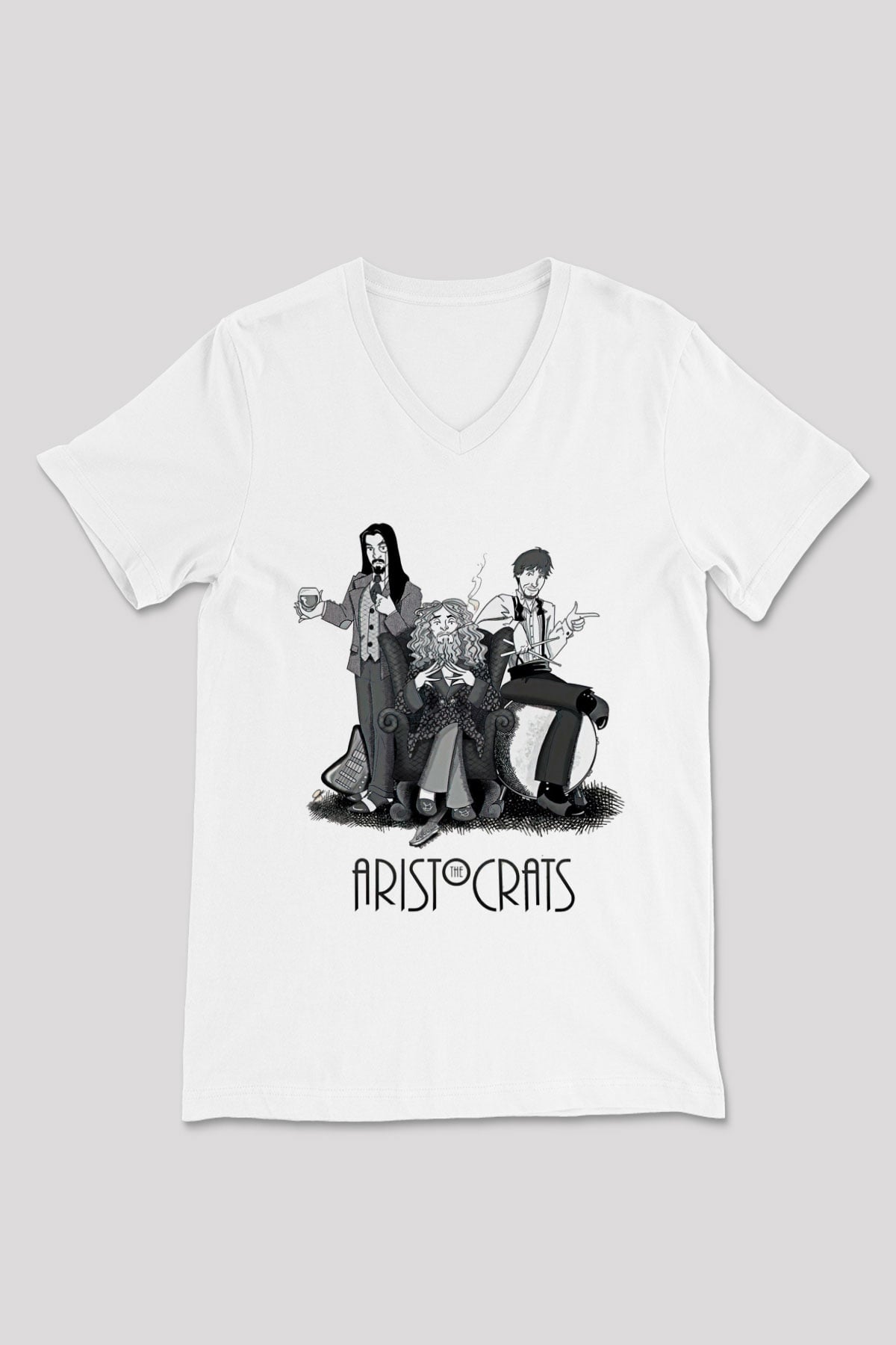 Aristocrats Baskılı Beyaz Unisex V Yaka Tişört - Tshirt