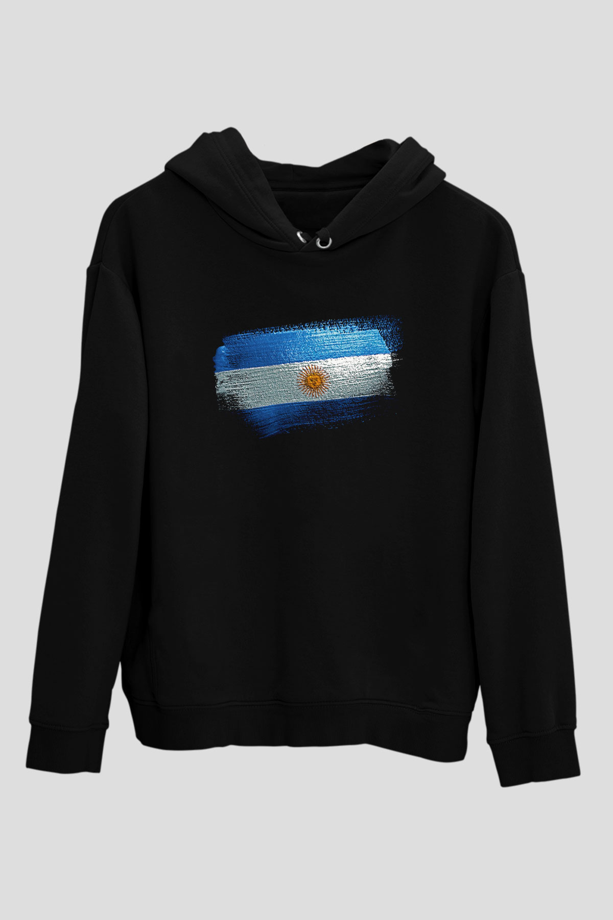 Arjantin - Argentina Bayrağı Baskılı Unisex Siyah Hoodie