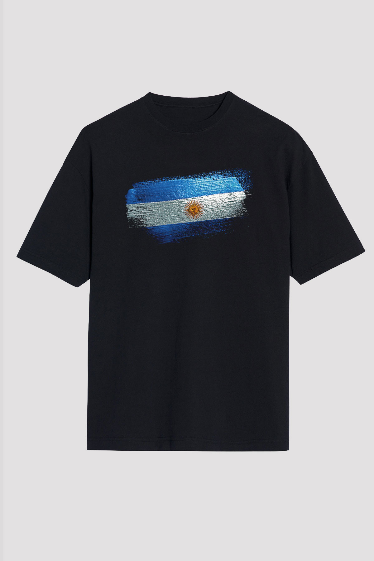 Arjantin - Argentina Bayrağı Baskılı Unisex Siyah Oversize Tişört