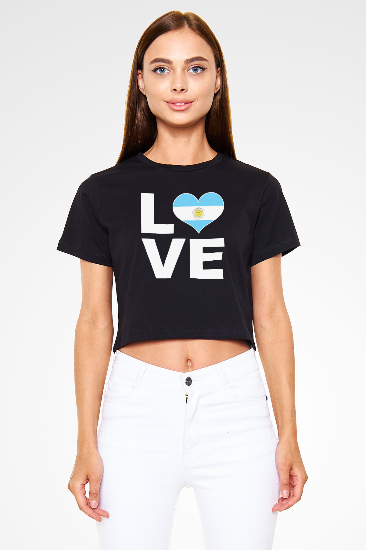 Arjantin Siyah  Crop Top Tişört