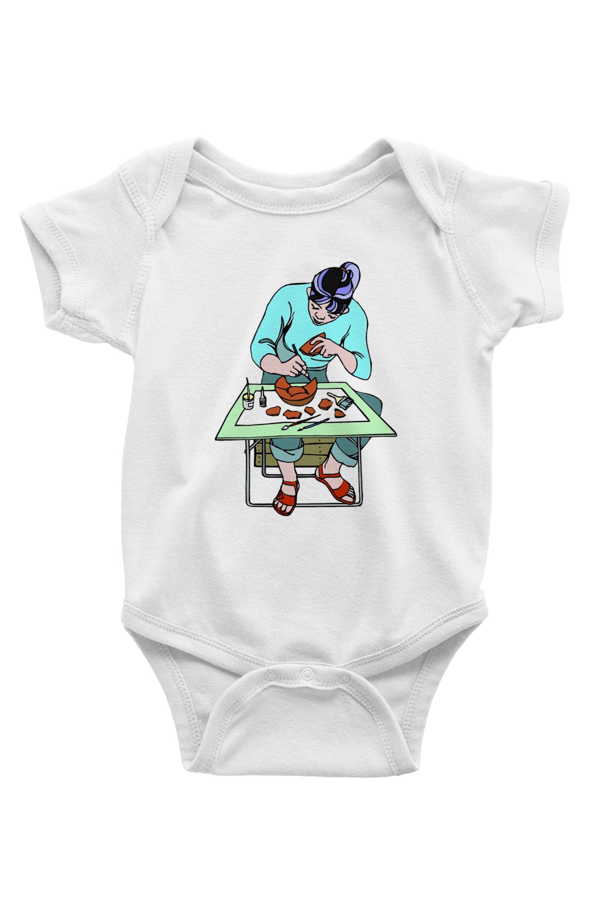Arkeolog Baskılı Beyaz Unisex Bebek Body - Zıbın