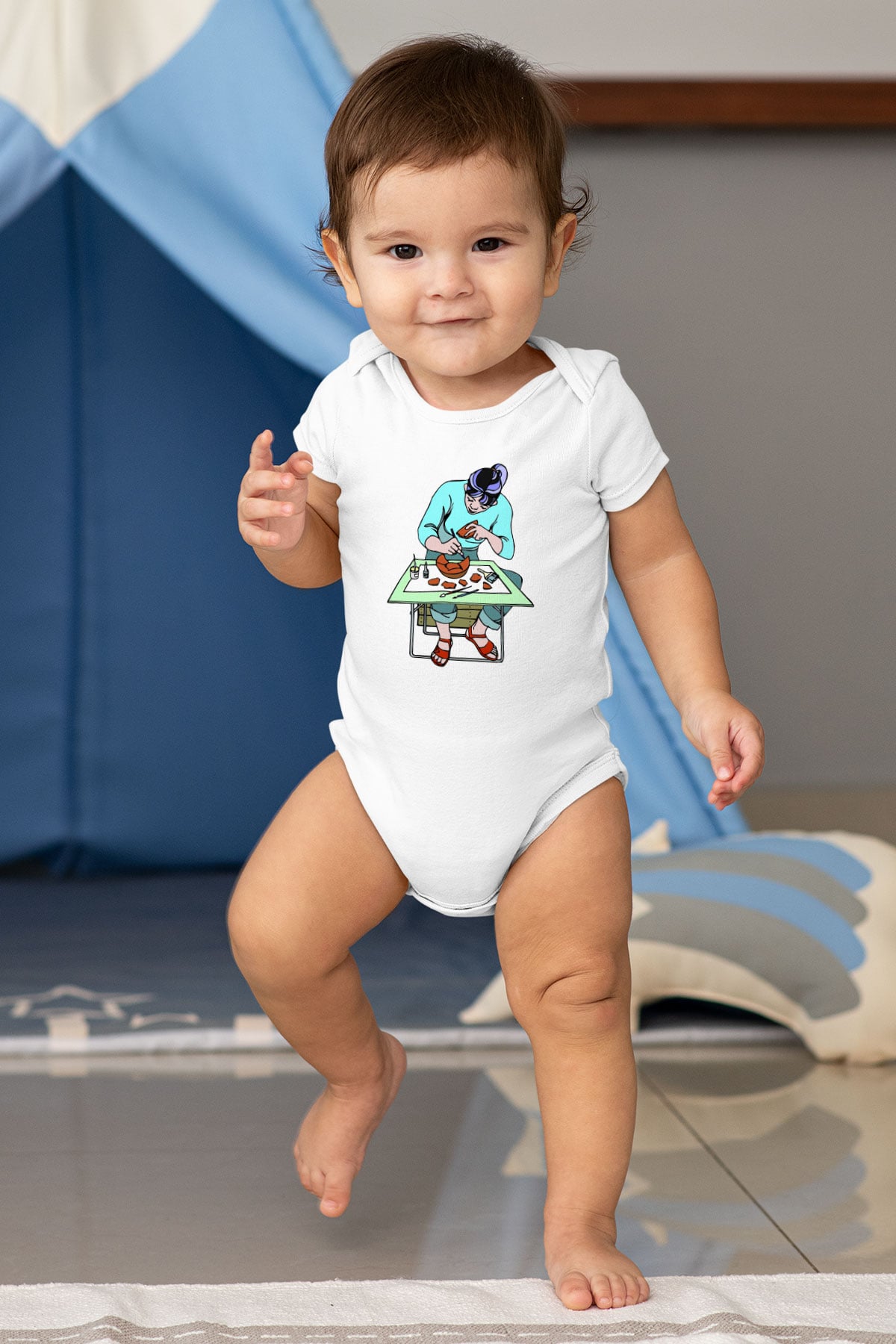 Arkeolog Baskılı Beyaz Unisex Bebek Body - Zıbın