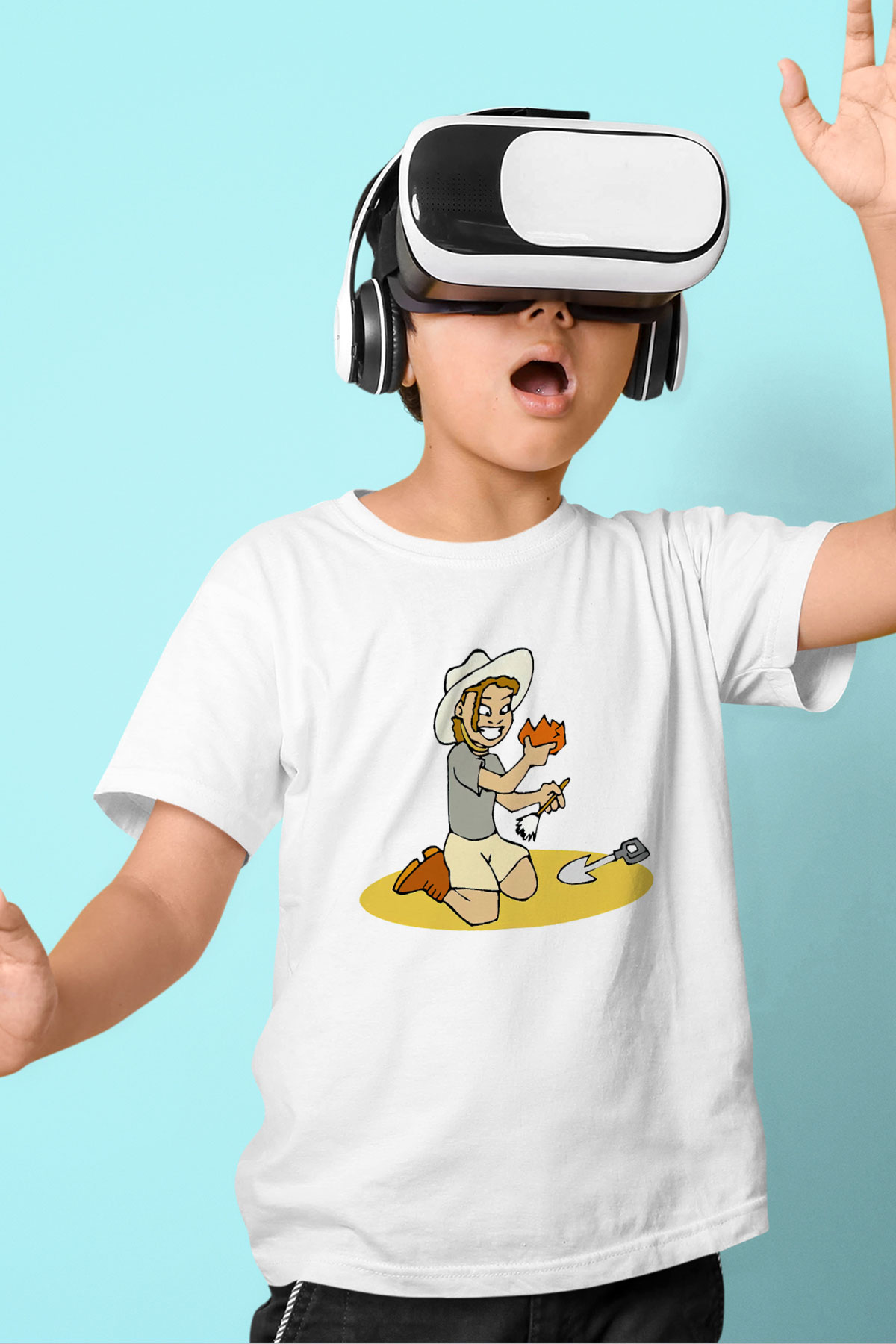 Arkeolog Baskılı Beyaz Unisex Çocuk Tişört