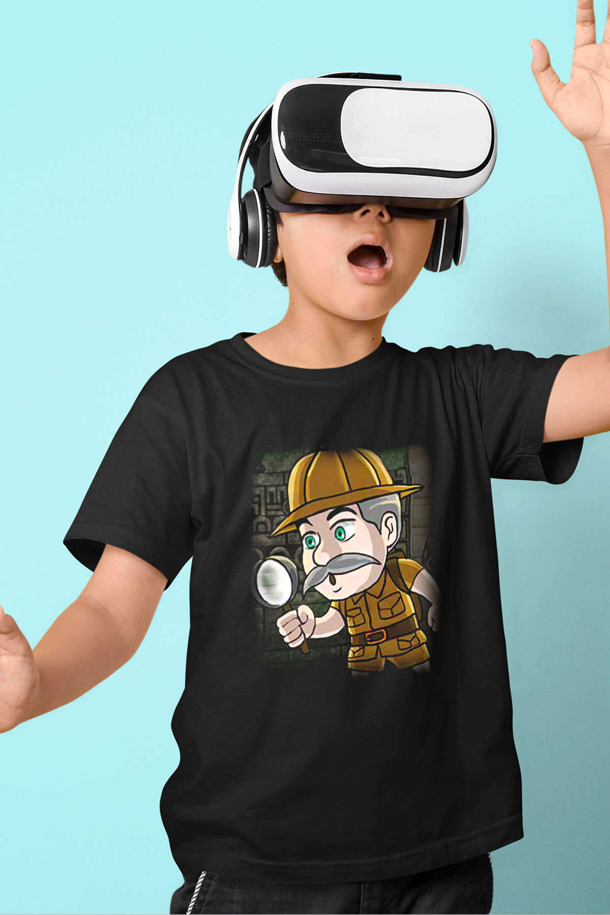 Arkeolog Baskılı Siyah Unisex Çocuk Tişört