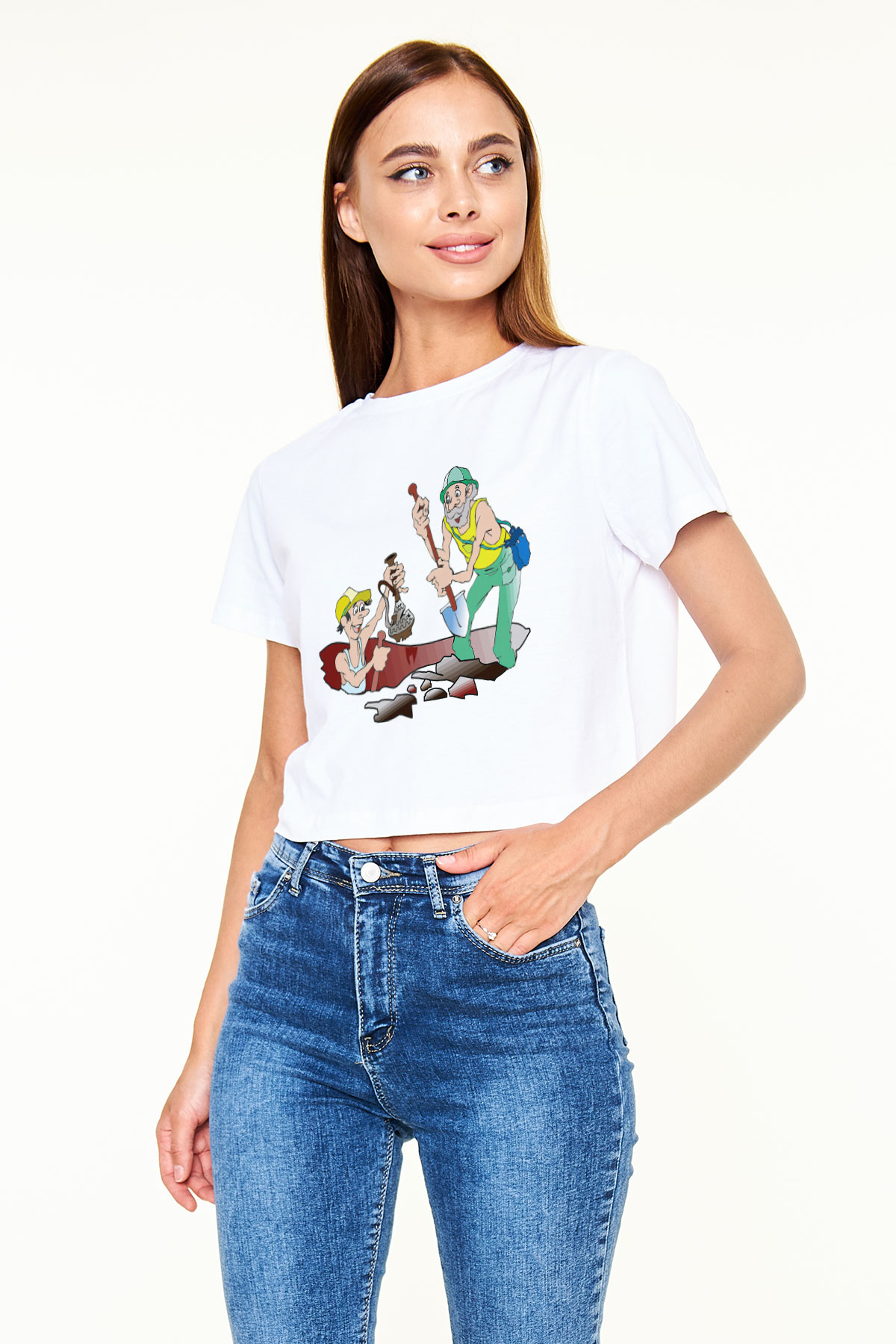 Arkeolog Beyaz Croptop Tişört