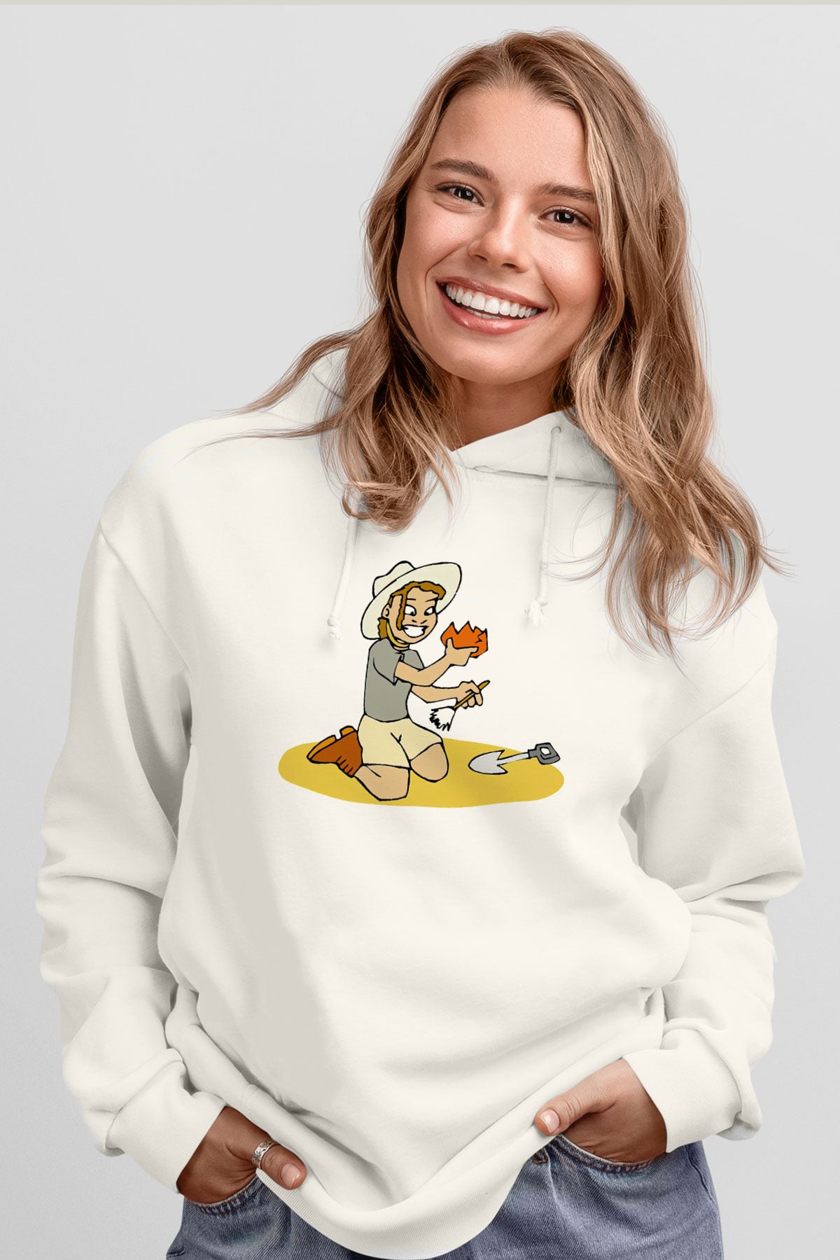 Arkeolog Beyaz Unisex Hoodie