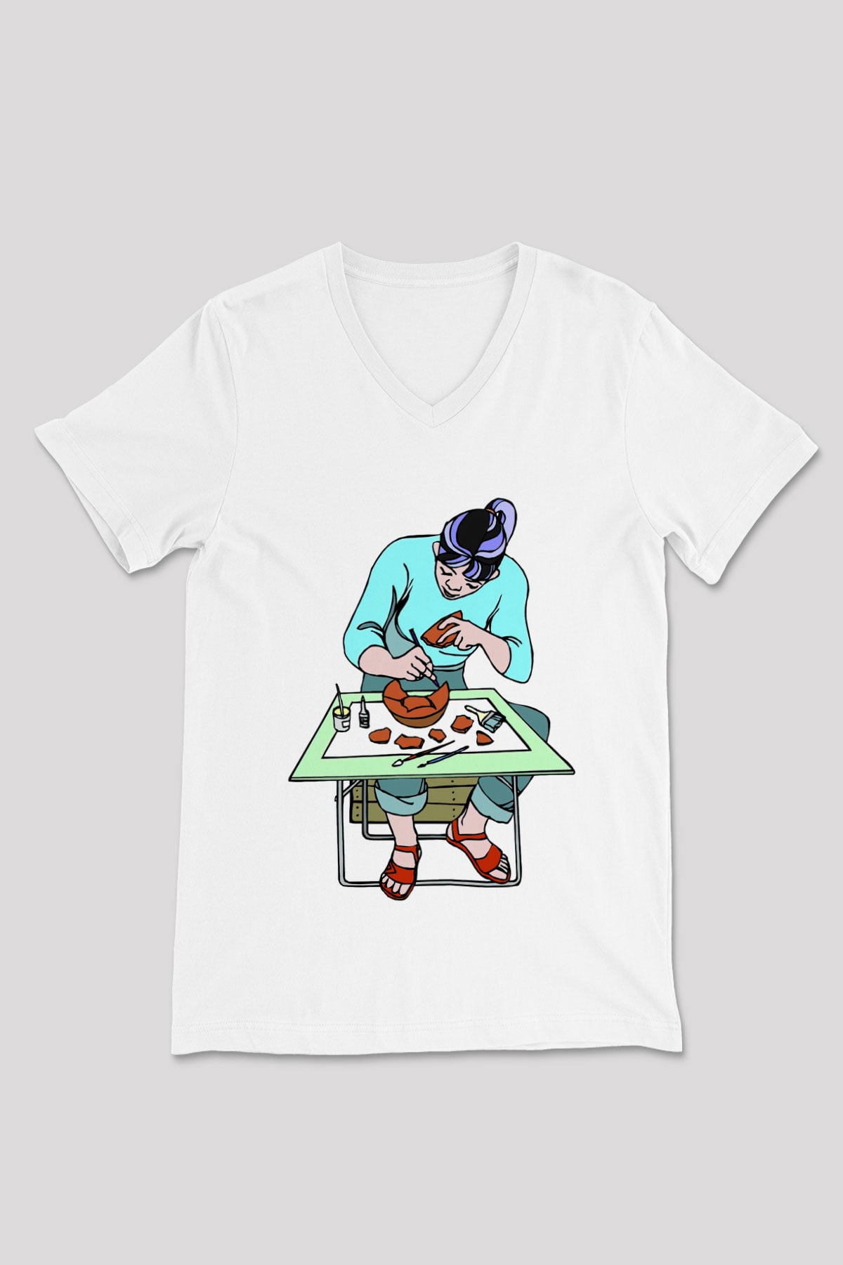 Arkeolog Beyaz Unisex V Yaka Tişört T-Shirt