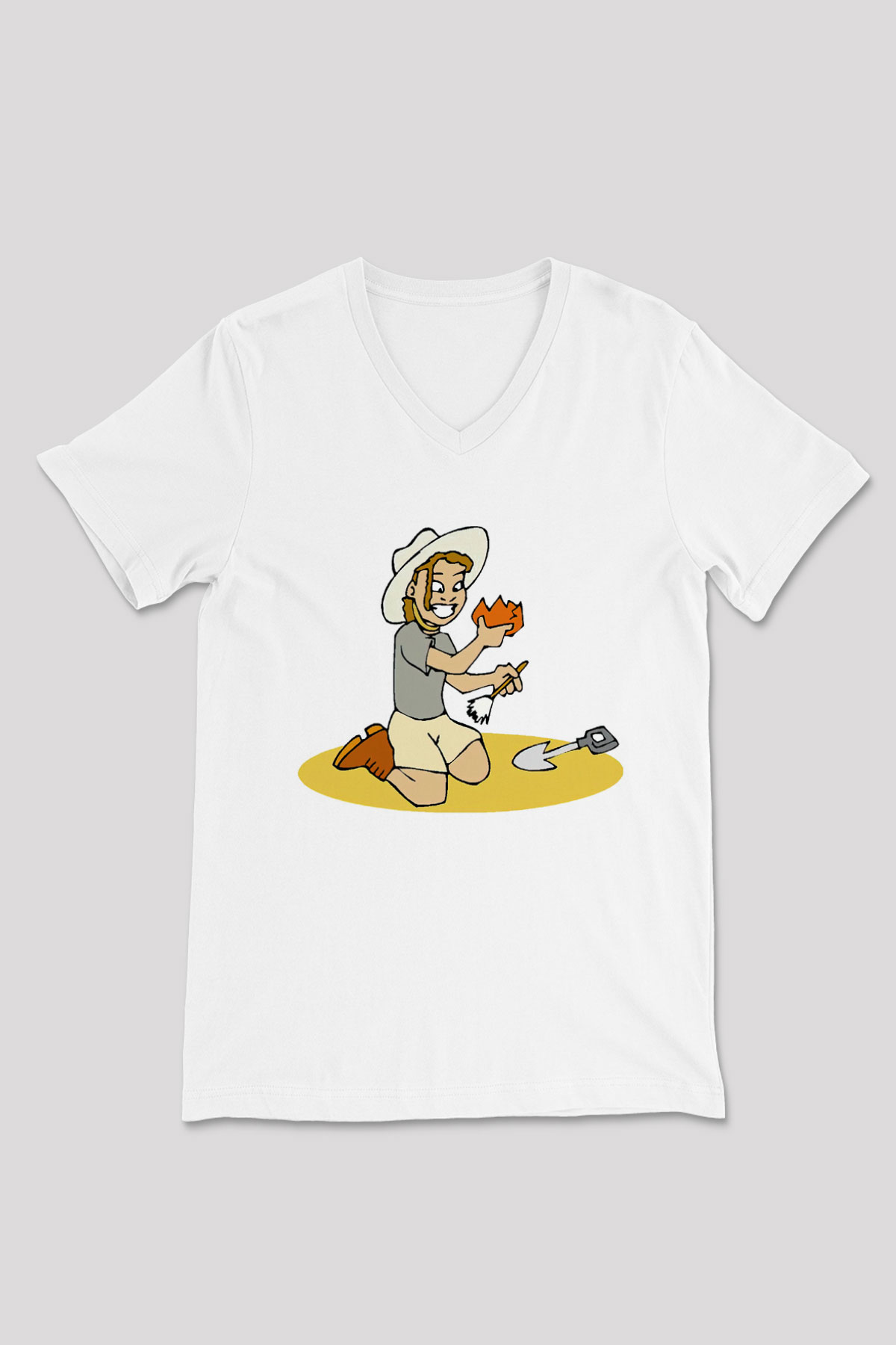 Arkeolog Beyaz Unisex V Yaka Tişört T-Shirt