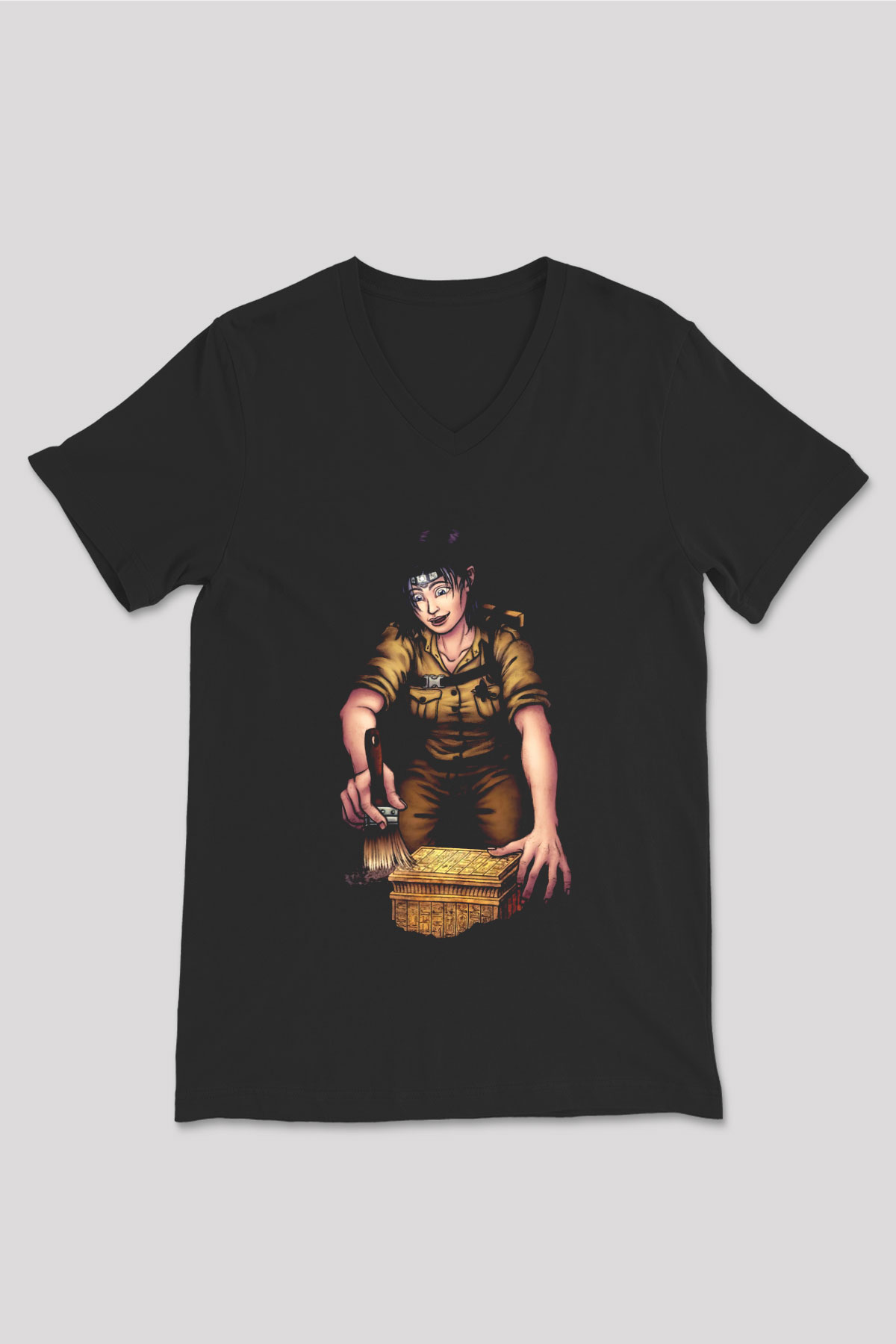 Arkeolog Siyah Unisex V Yaka Tişört T-Shirt