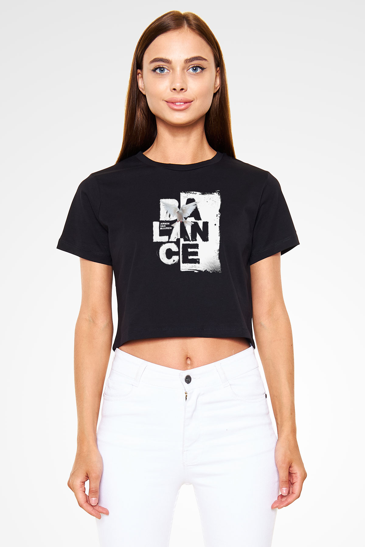 Armin Van Buuren Baskılı Crop Top Siyah Kadın Tişört