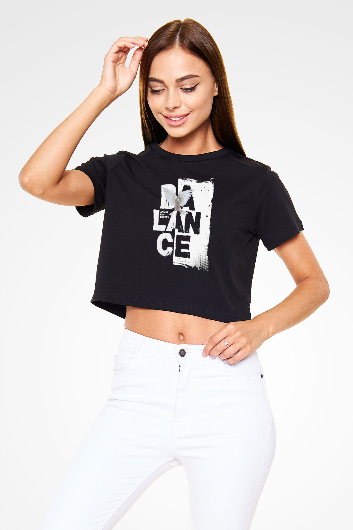 Armin Van Buuren Baskılı Crop Top Siyah Kadın Tişört