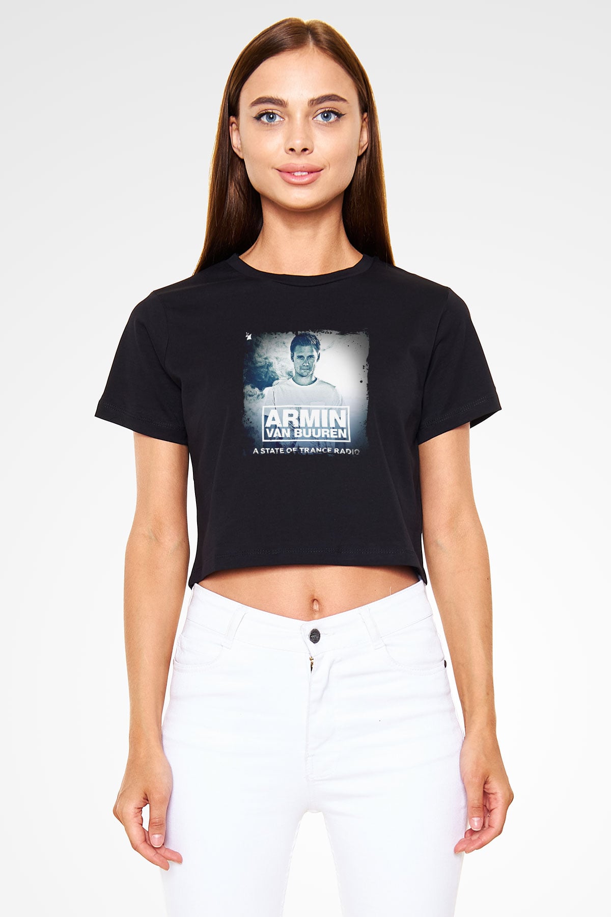 Armin Van Buuren Baskılı Crop Top Siyah Kadın Tişört