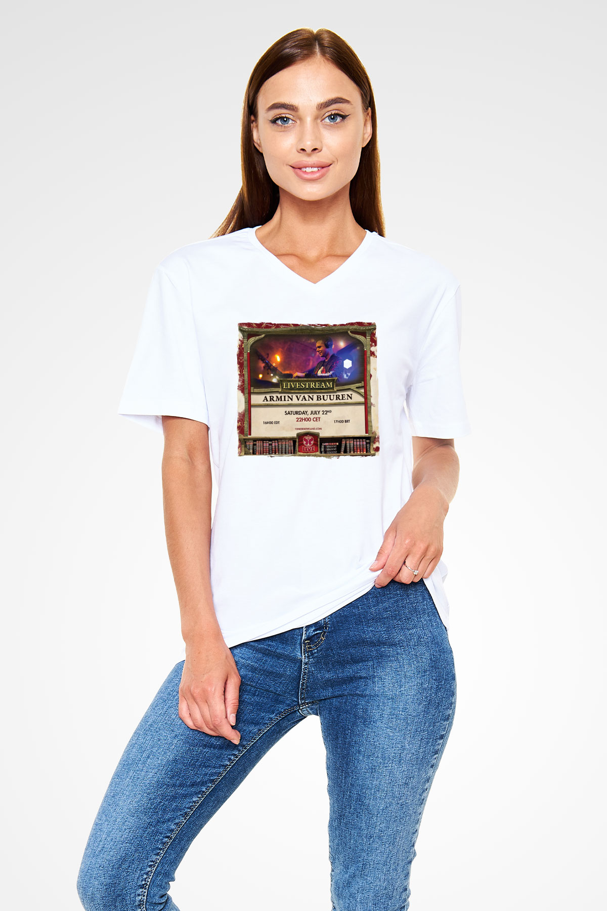 Armin Van Buuren Beyaz Unisex V Yaka Tişört