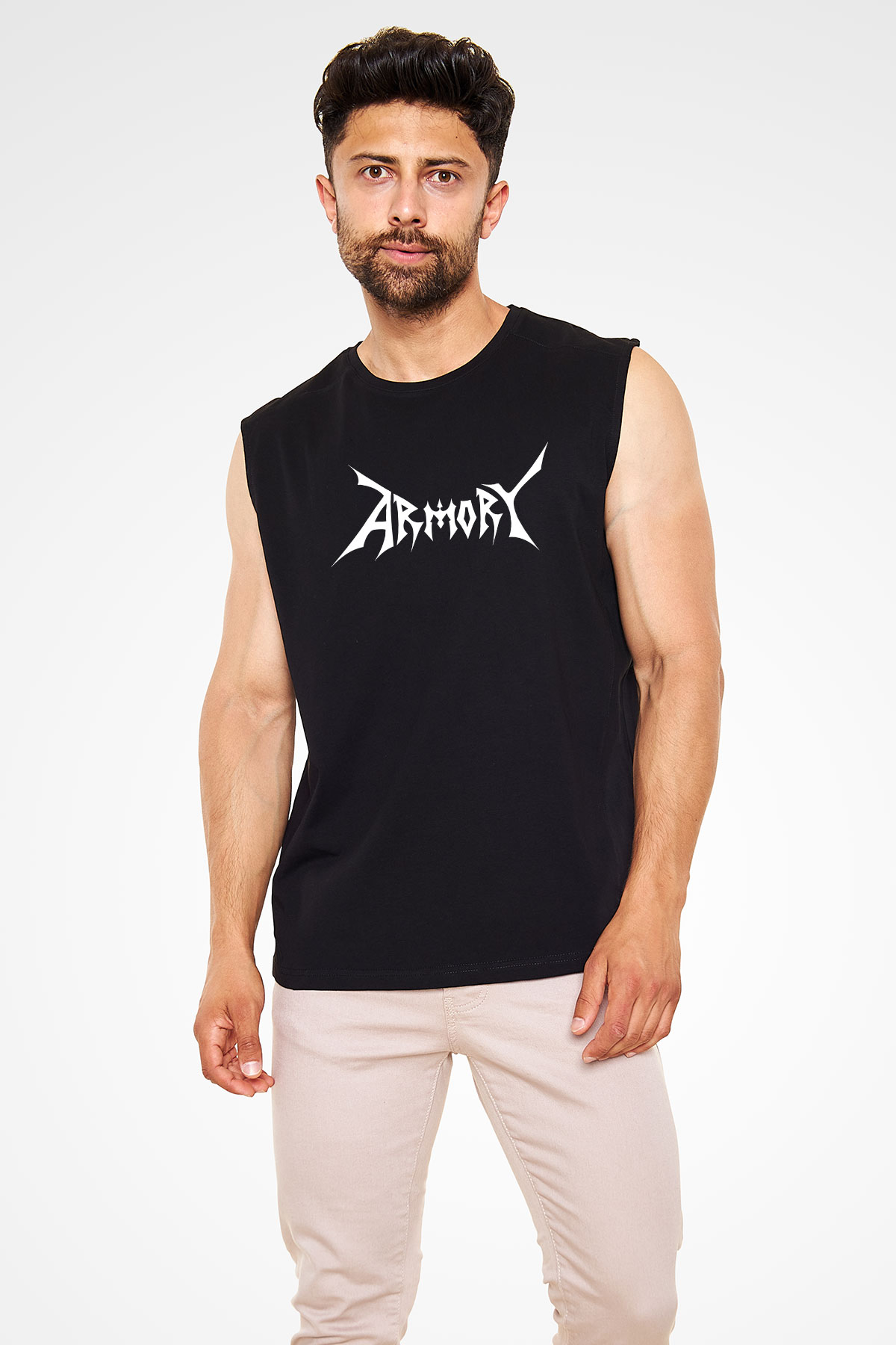 Armory Baskılı Unisex Siyah Kolsuz Tişört - Tshirt