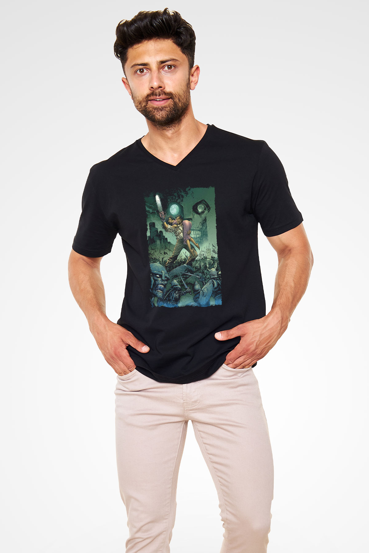 Army of Darkness Siyah Unisex  V Yaka Tişört