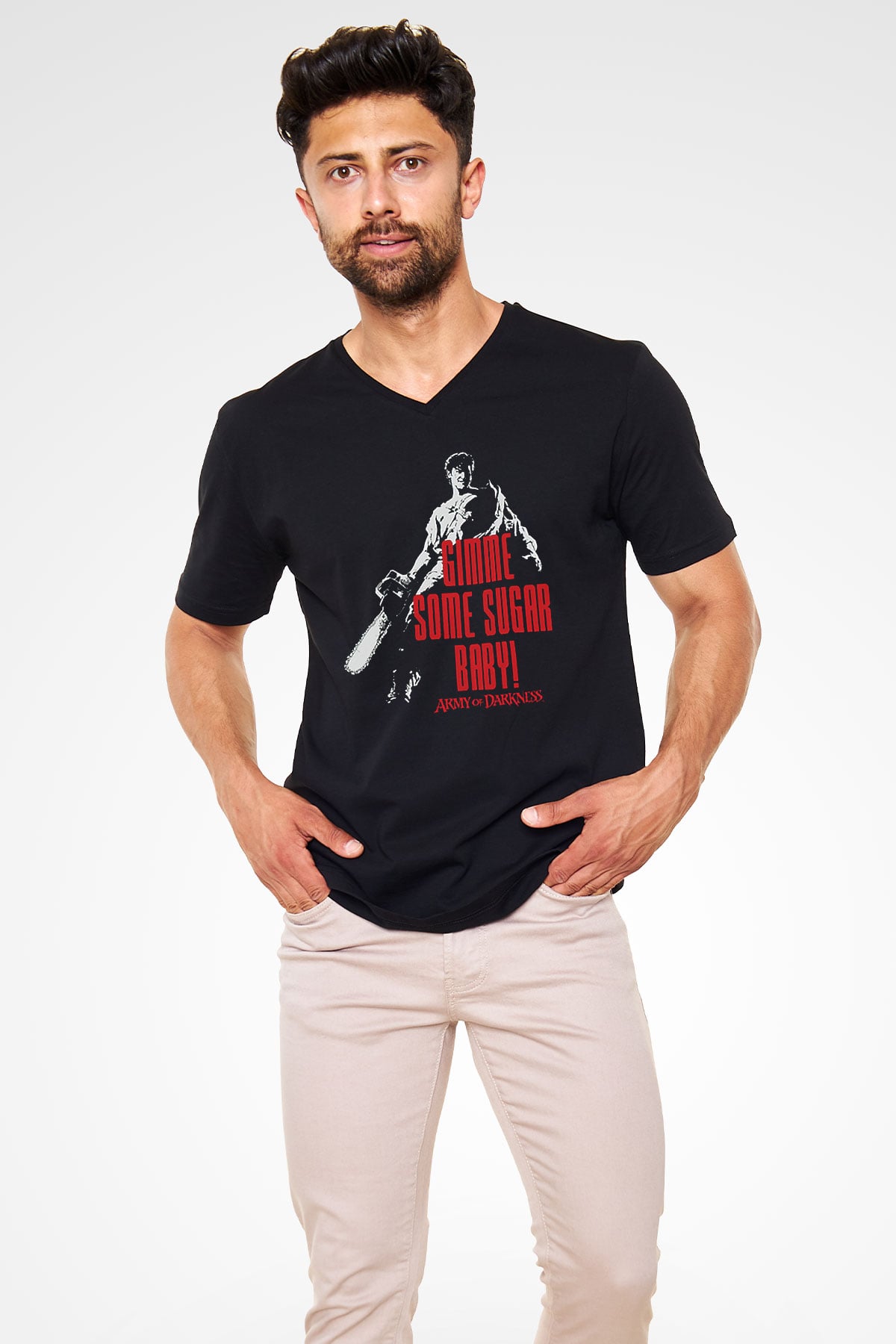 Army of Darkness Siyah Unisex  V Yaka Tişört