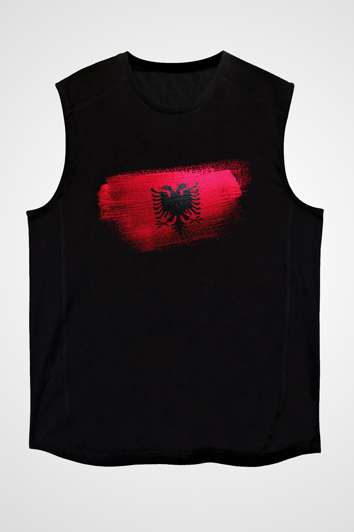 Arnavutluk - Albania Bayrağı Baskılı Unisex Siyah Kolsuz Tişört