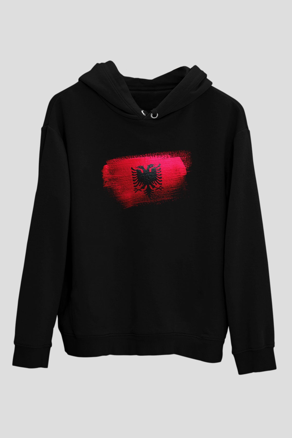 Arnavutluk - Albania Bayrağı Baskılı Unisex Siyah Hoodie
