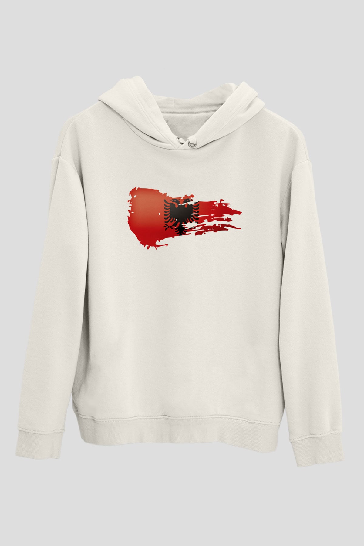 Arnavutluk Beyaz Unisex Kapşonlu Sweatshirt