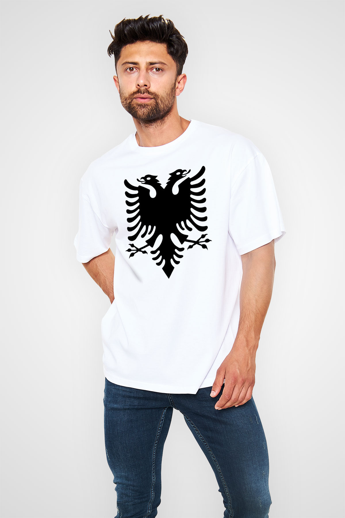 Arnavutluk Beyaz Unisex Oversize Tişört T-Shirt