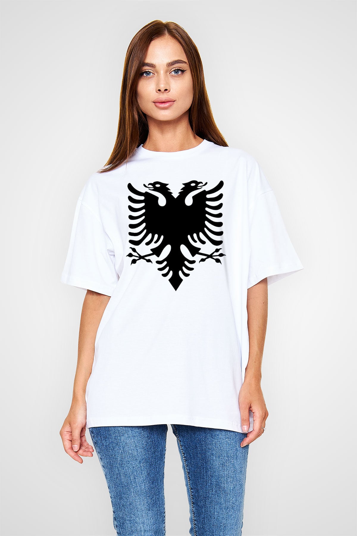 Arnavutluk Beyaz Unisex Oversize Tişört T-Shirt