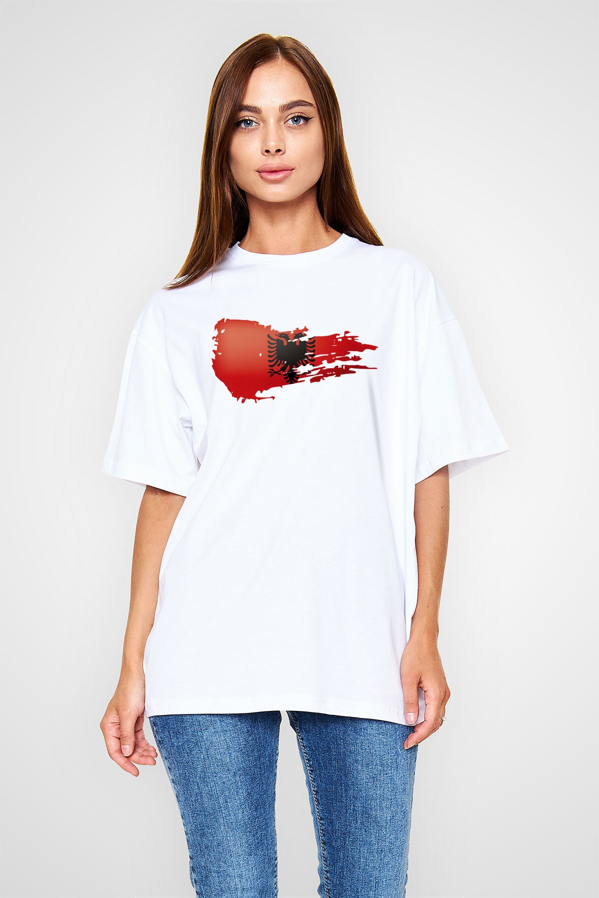 Arnavutluk Beyaz Unisex Oversize Tişört T-Shirt