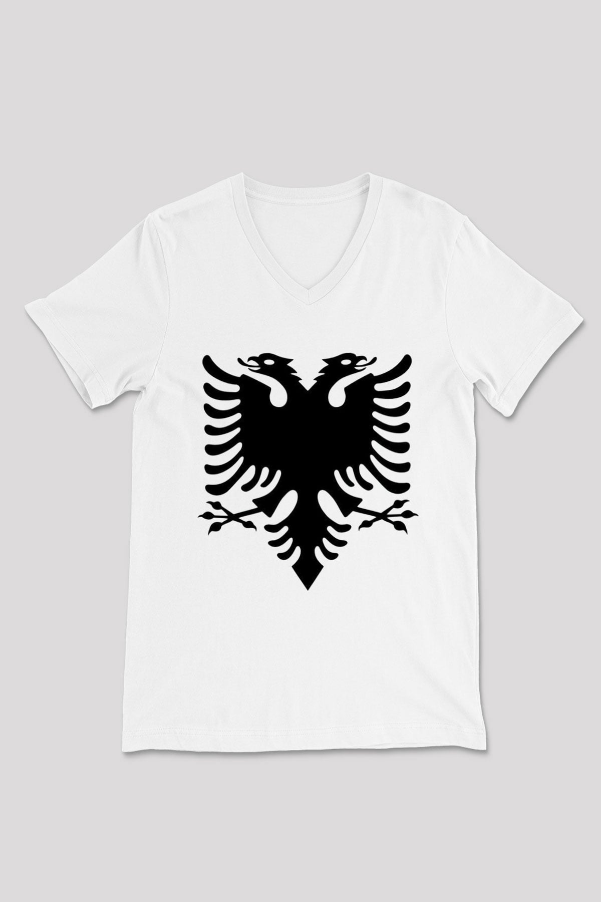 Arnavutluk Beyaz Unisex V Yaka Tişört T-Shirt