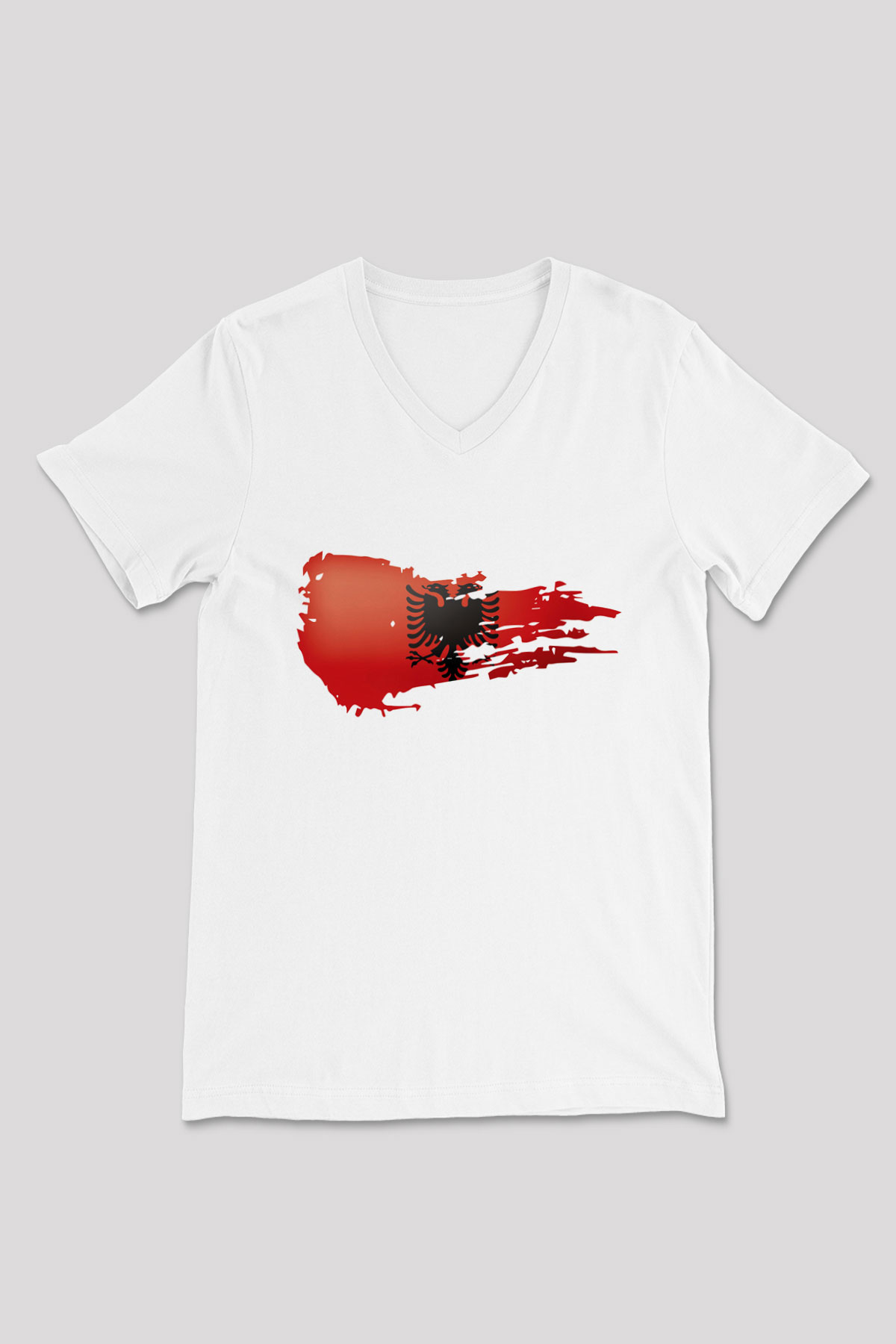 Arnavutluk Beyaz Unisex V Yaka Tişört T-Shirt