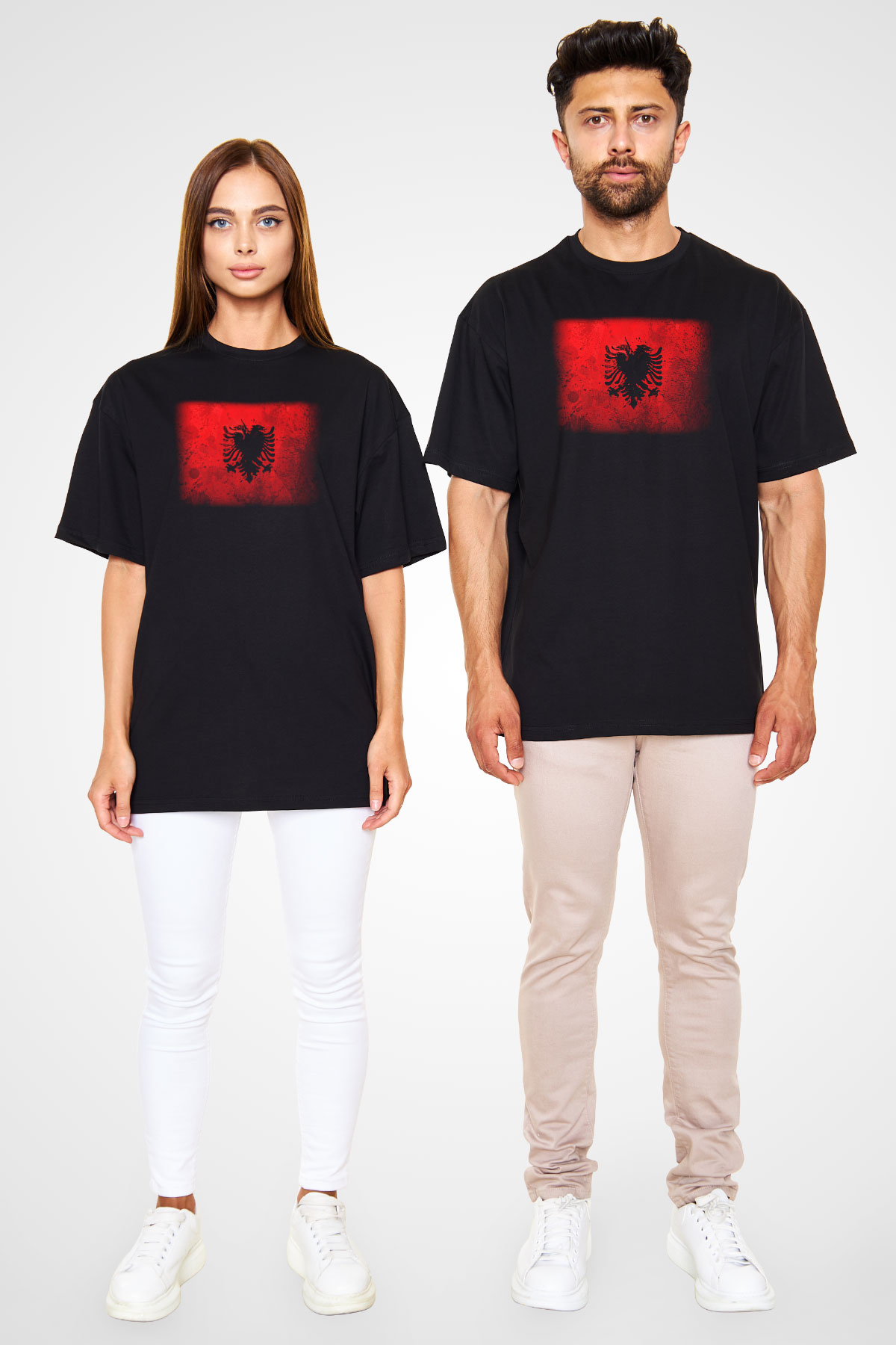 Arnavutluk Siyah Unisex Oversize Tişört T-Shirt